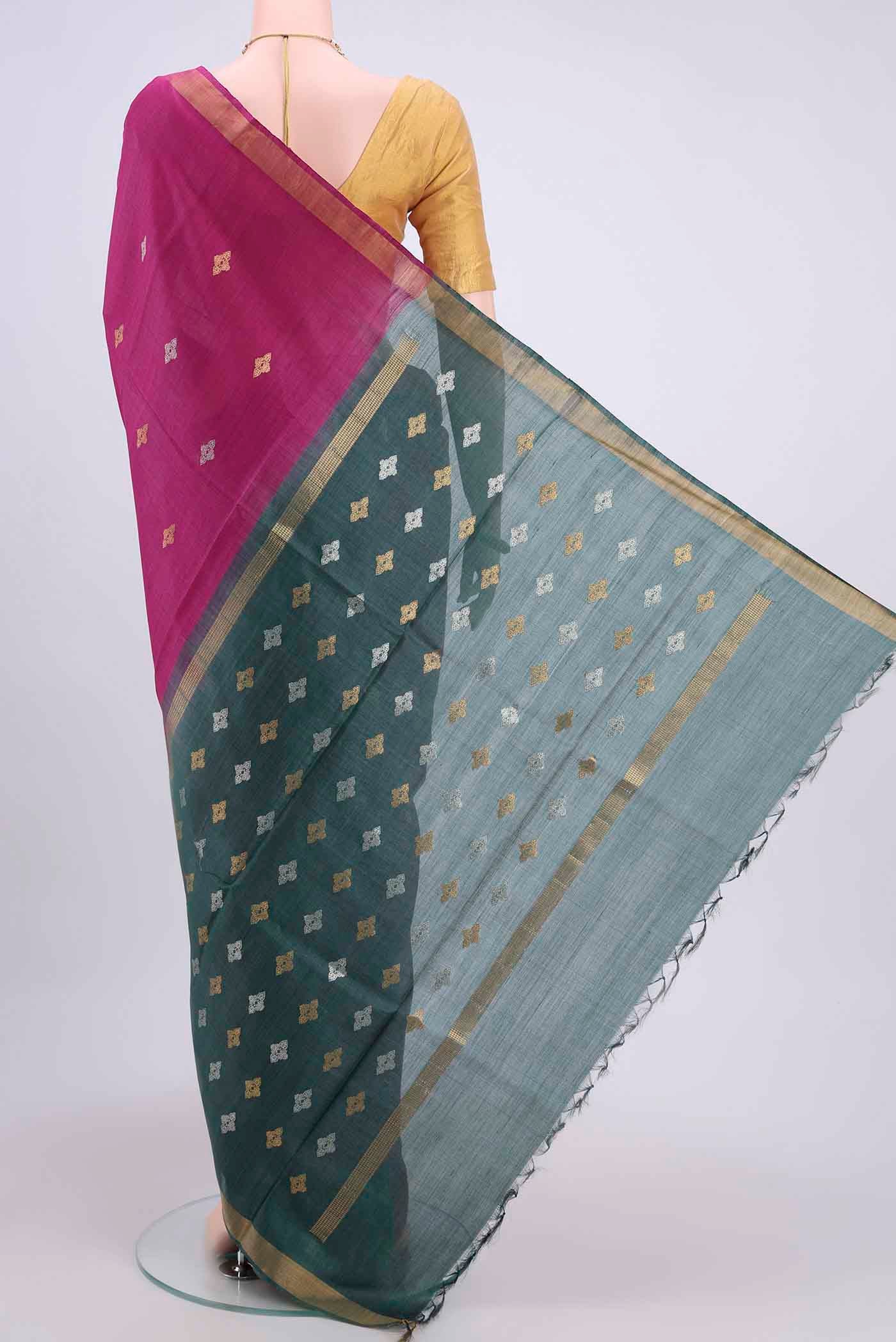 Magenta Tussar Silk Saree - Image 3