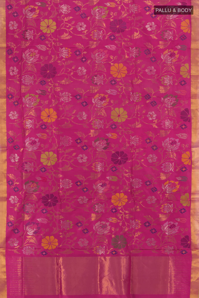Pure Silk Pure Zari Magenta Uppada Saree - Image 5