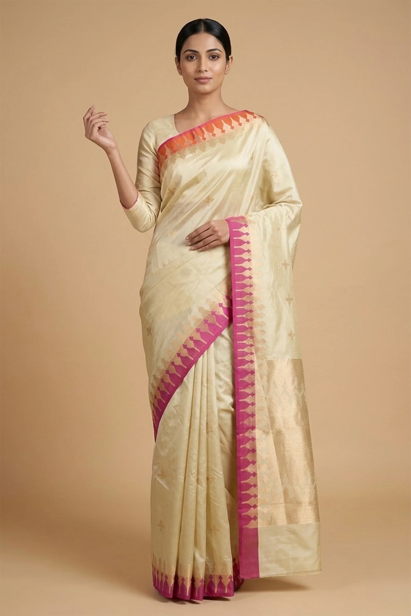 Mahima-Cream Banarasi Katan Silk Saree