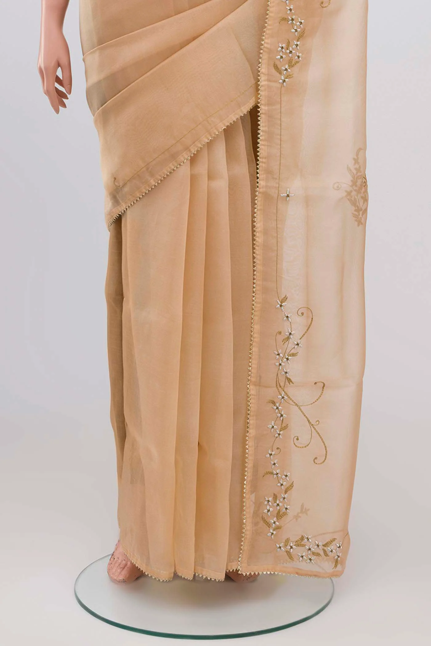 Mahira-Beige Organza Silk Saree - Image 4