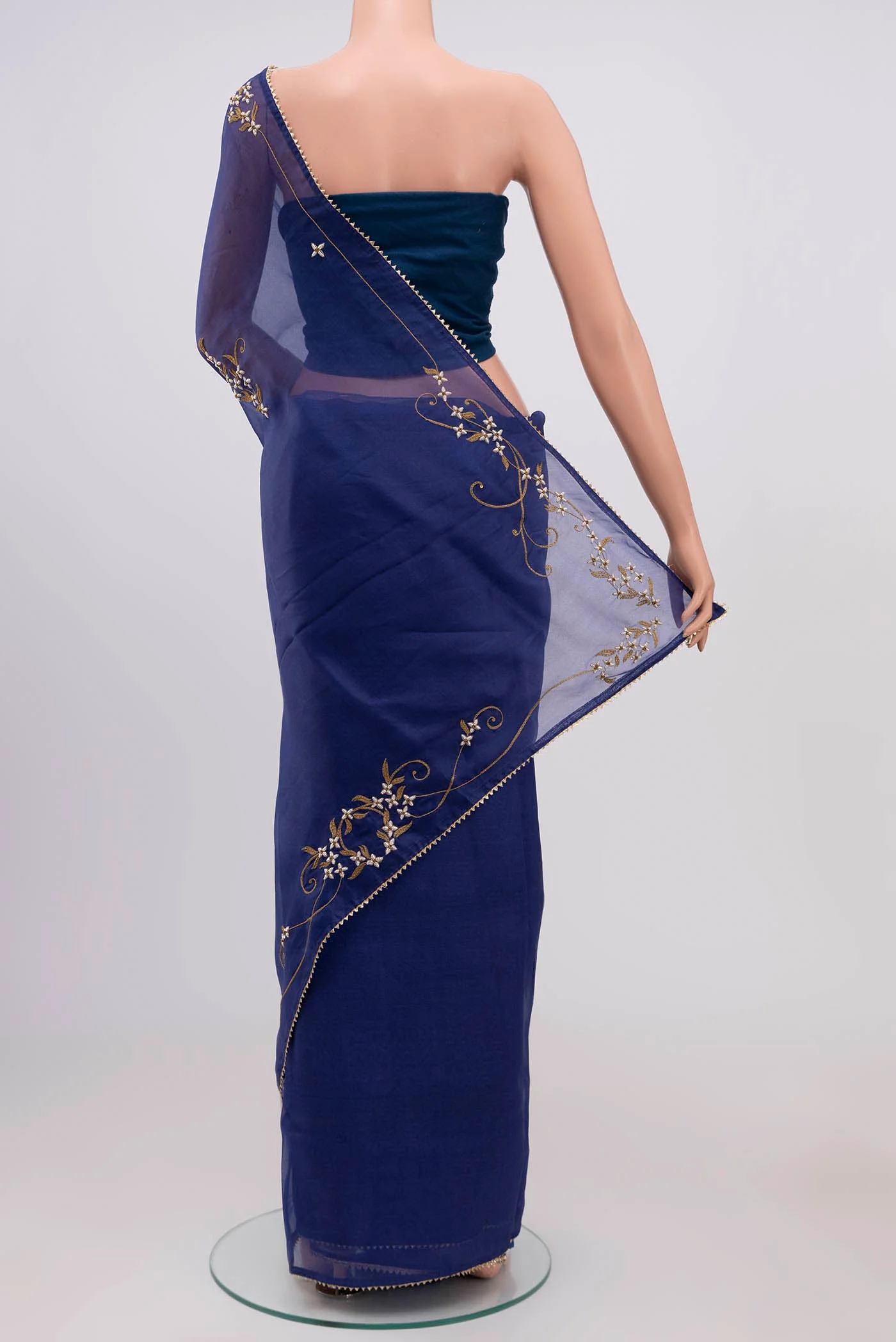 Mahira-Blue Organza Silk Saree - Image 5