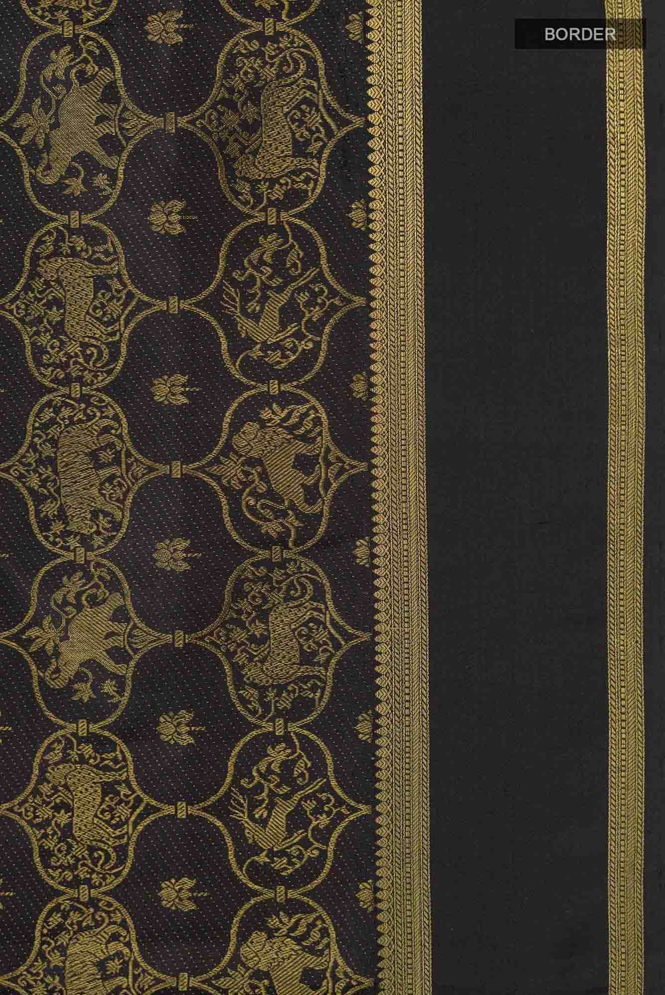 Malhar-Black Kanchipuram Silk Saree - Image 5