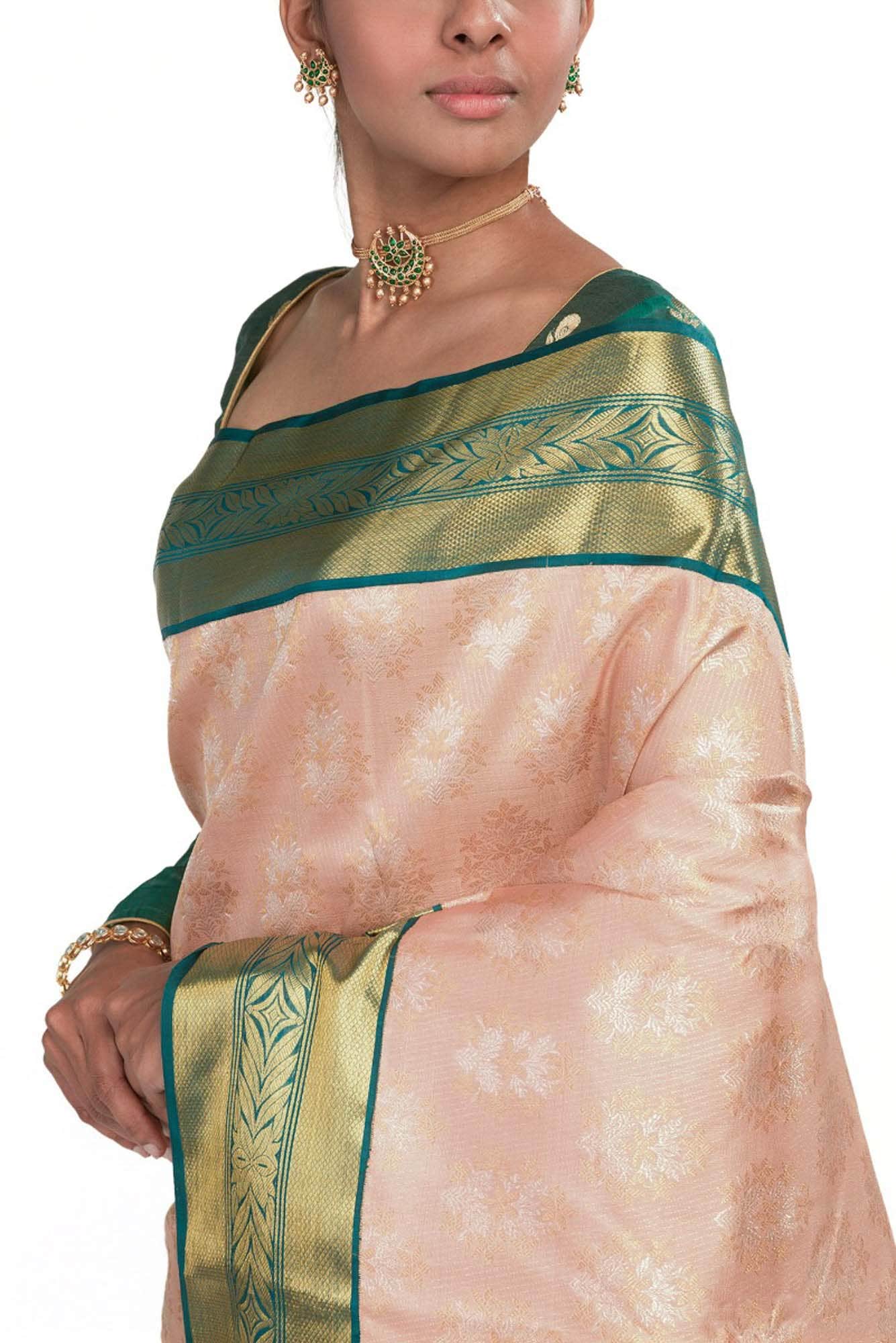 Malligai-Peach Kanchipuram Silk Saree - Image 3