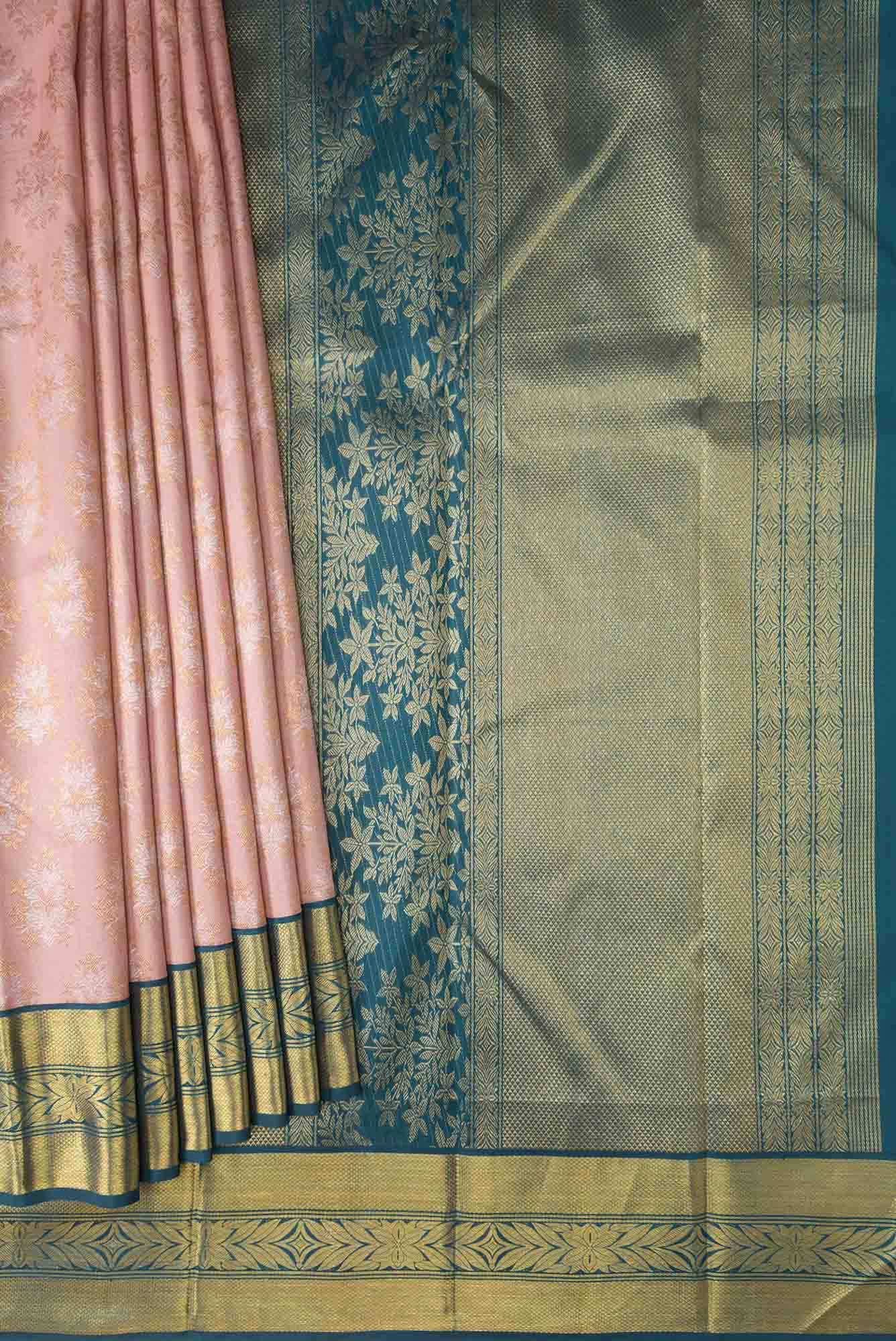 Malligai-Peach Kanchipuram Silk Saree - Image 6