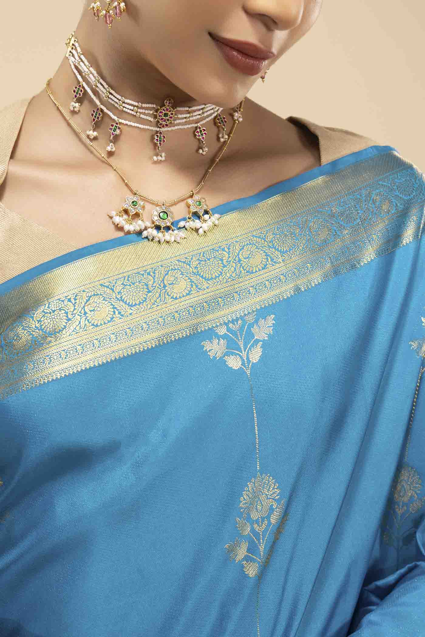 Mallika-Blue Kanchipuram Silk Saree - Image 3