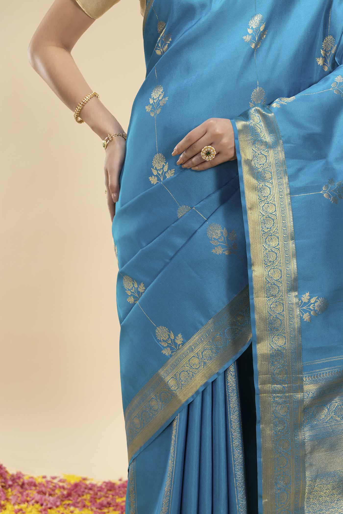 Mallika-Blue Kanchipuram Silk Saree - Image 4