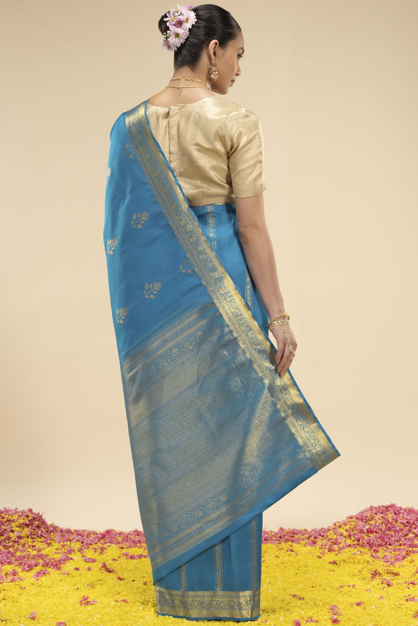 Mallika-Blue Kanchipuram Silk Saree - Image 6