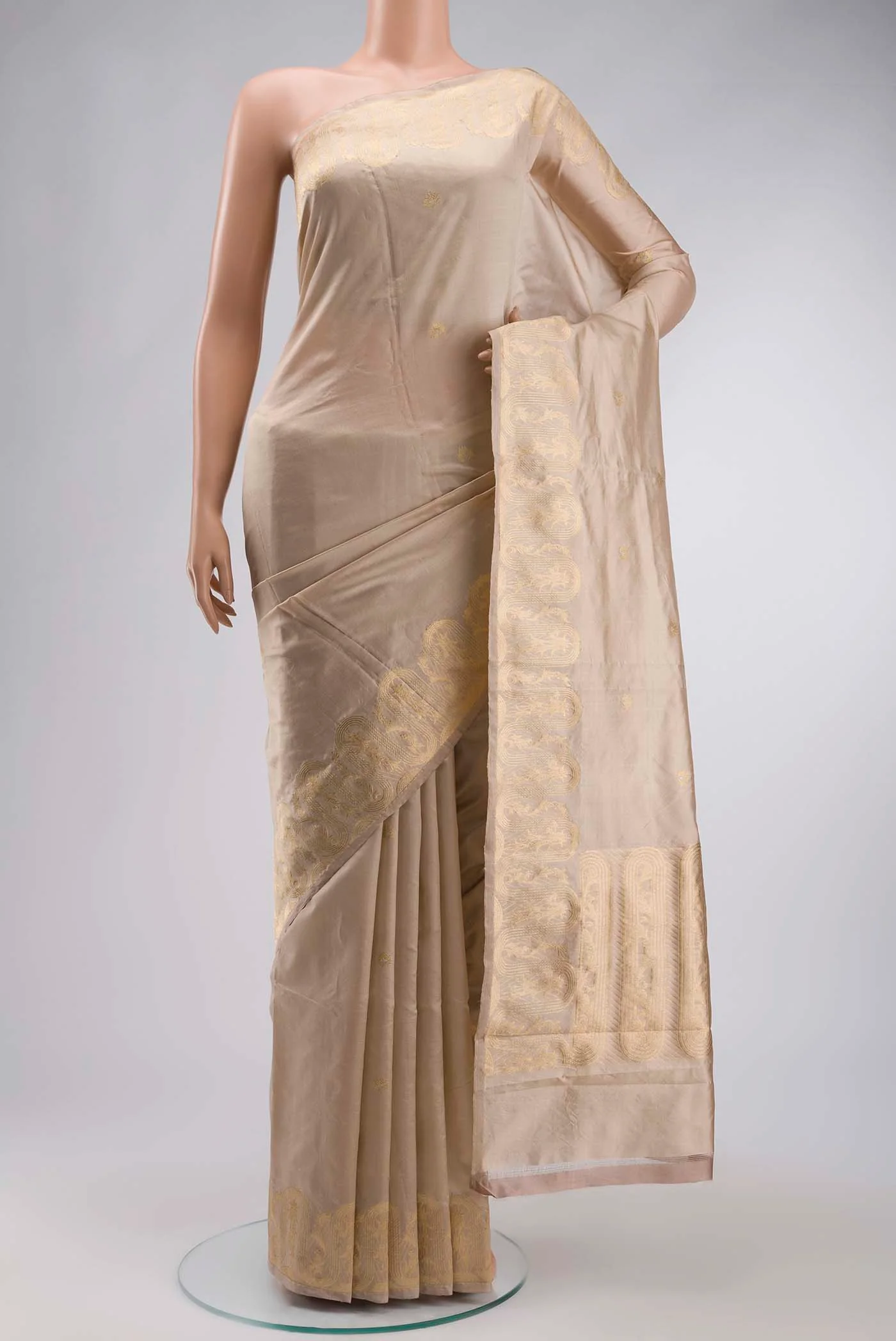 Mandhara-Beige Banarasi Katan Silk Saree - Image 2
