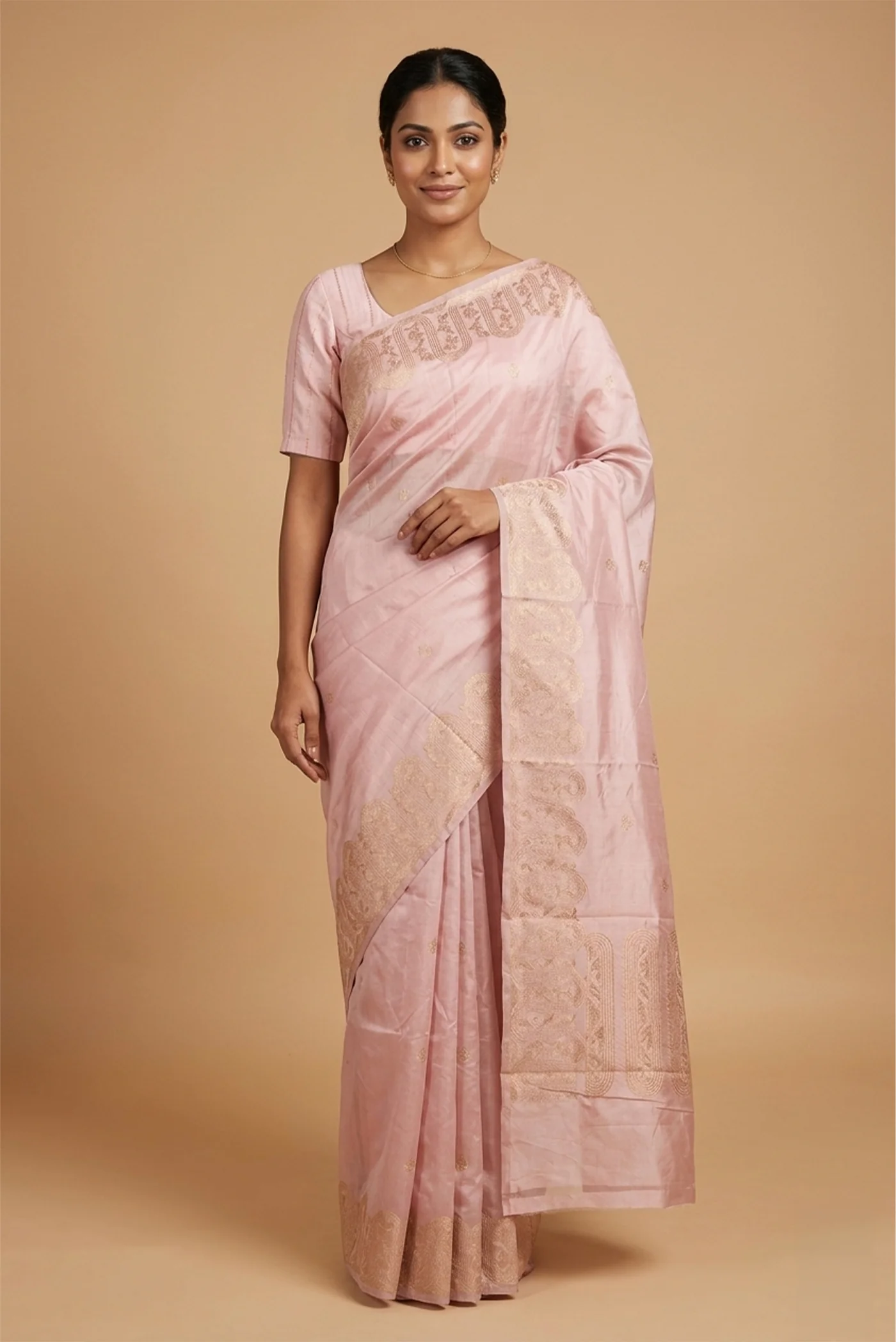Mandhara-Dusty Pink Banarasi Katan Silk Saree