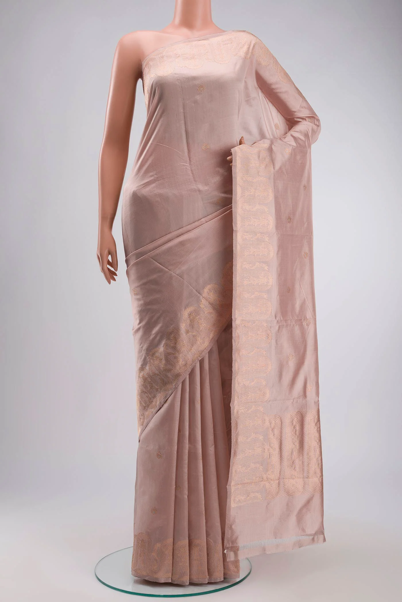 Mandhara-Rose Gold Banarasi Katan Silk Saree - Image 2