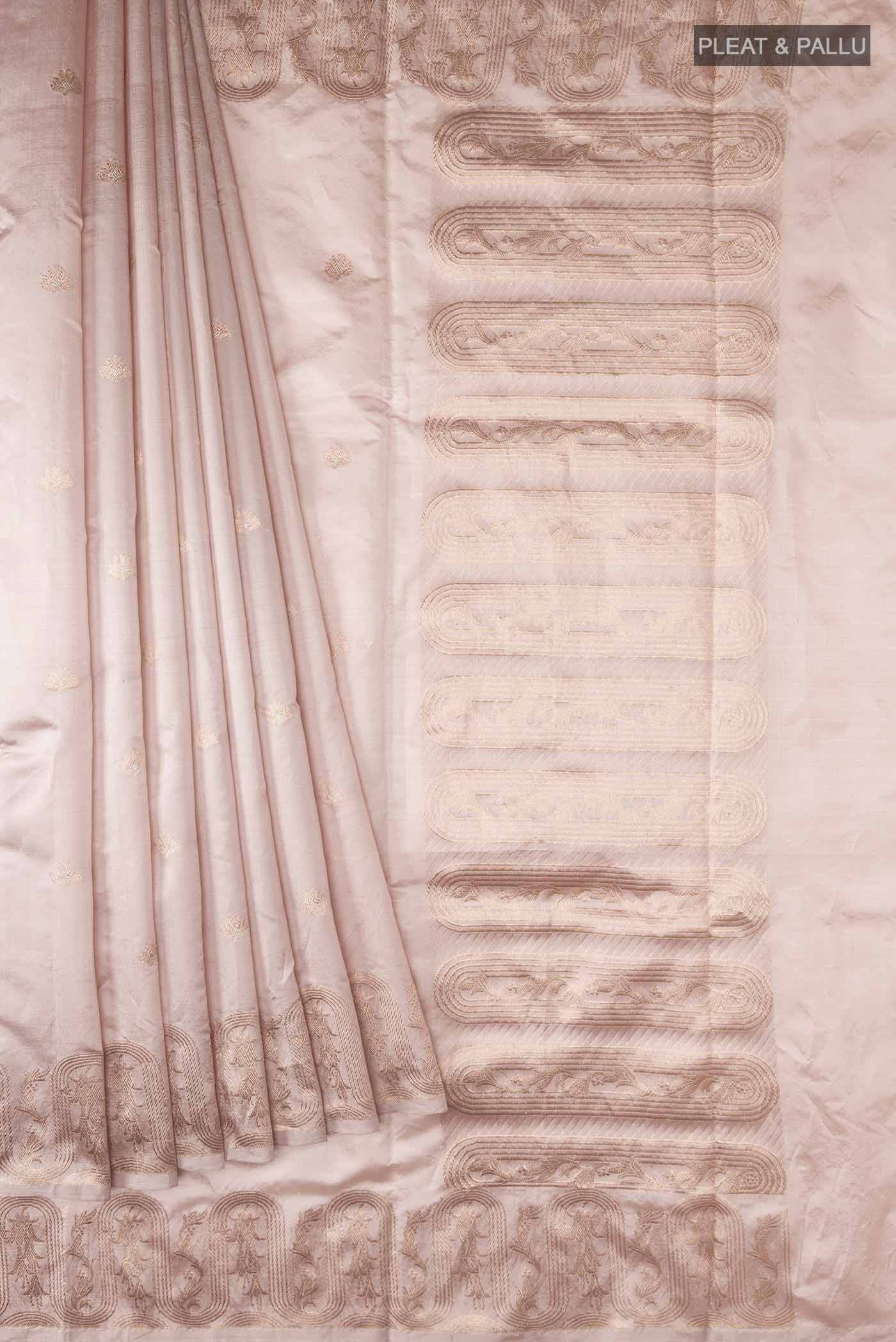 Mandhara-Rose Gold Banarasi Katan Silk Saree - Image 3