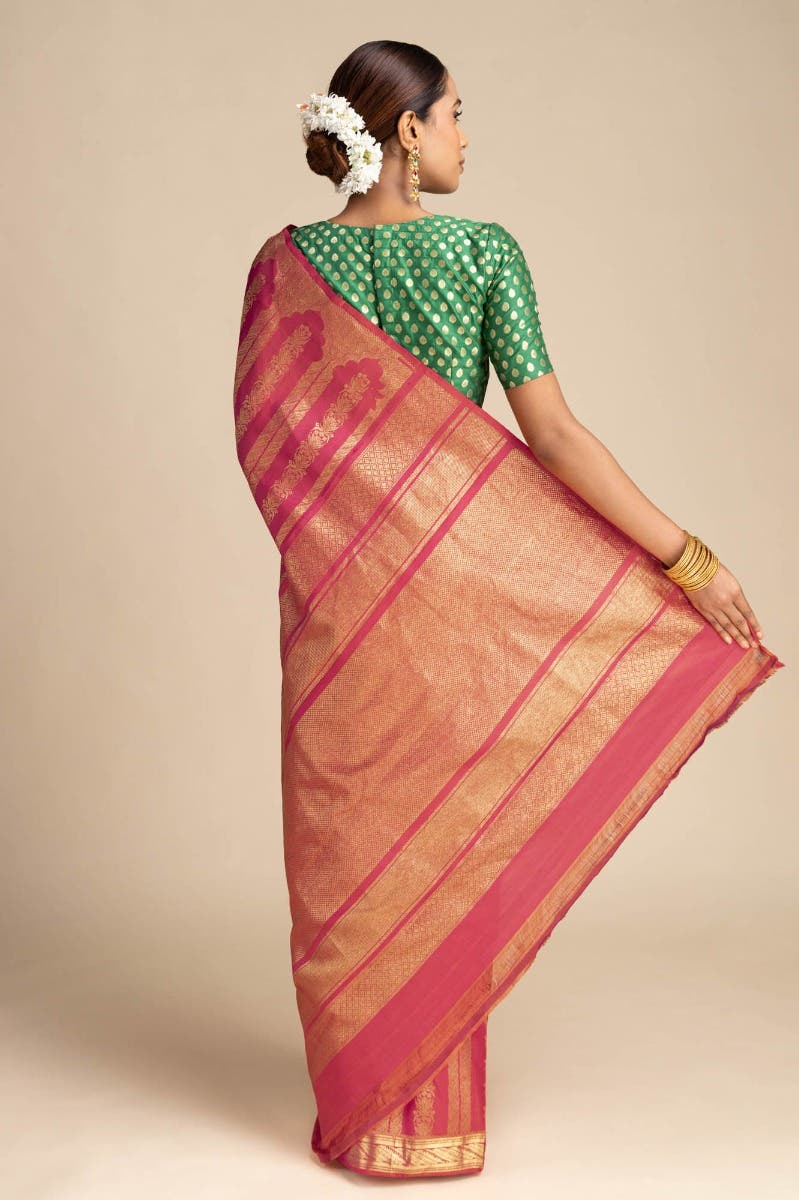Mangalam-Pink Kanchipuram Silk Saree - Image 5