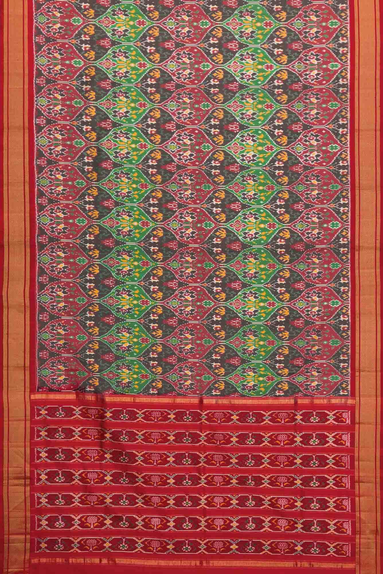 Pure Silk Pure Zari Maroon and Brown Dual Tone Double Ikat Saree - Image 4