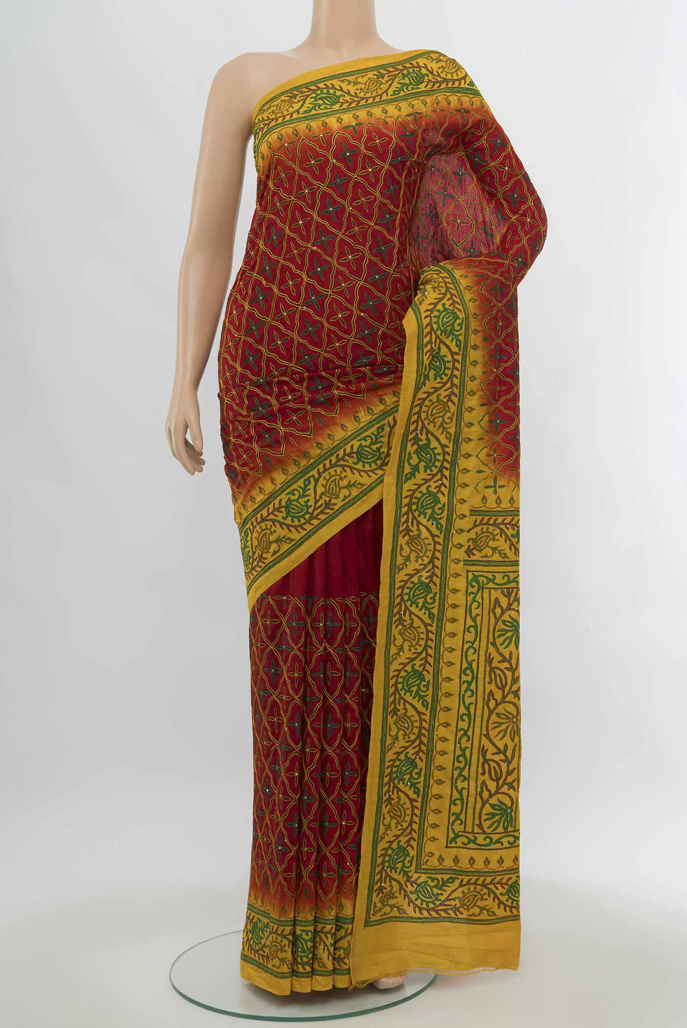 Red Blended Raw Silk Saree