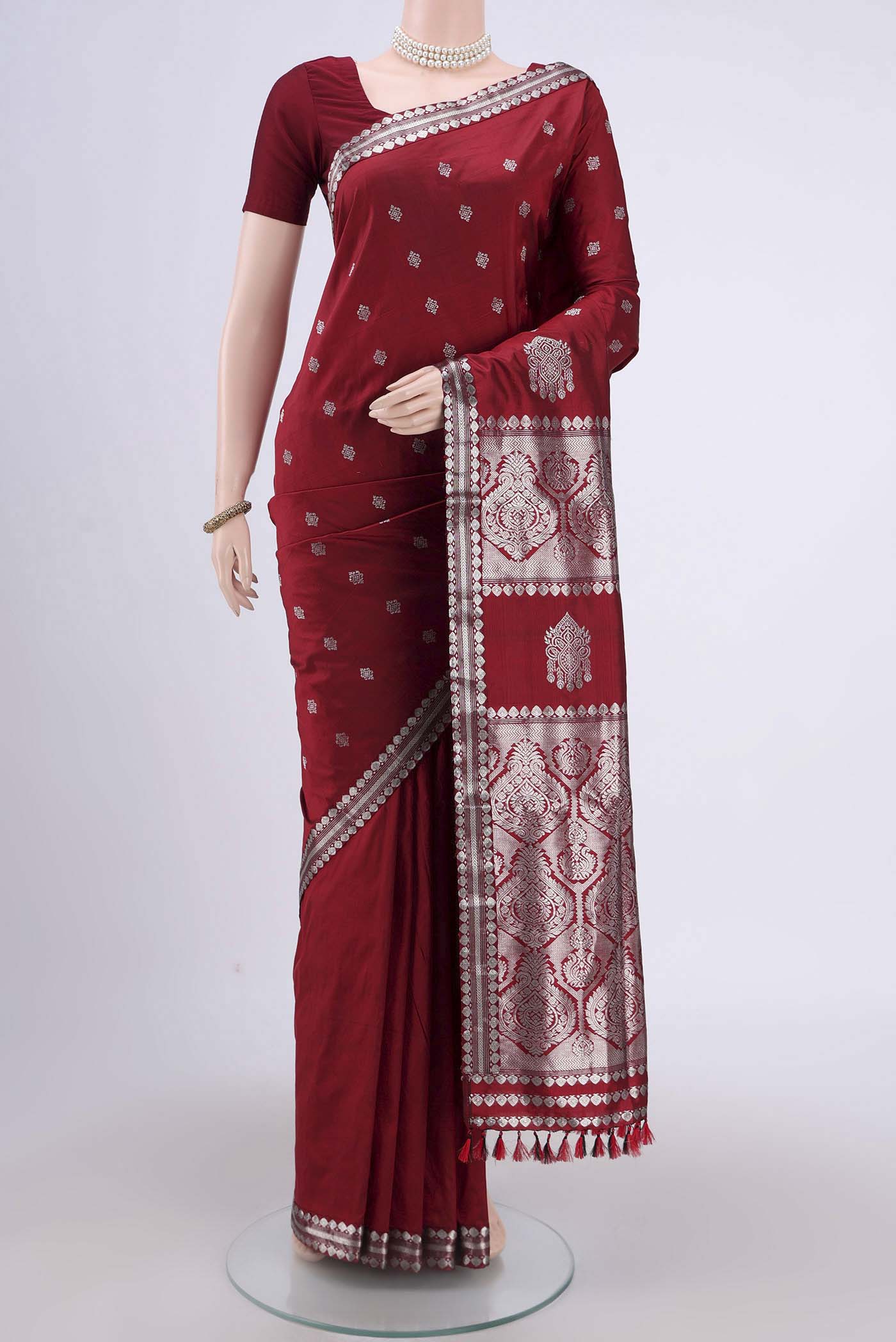 Maroon Assam Silk Saree