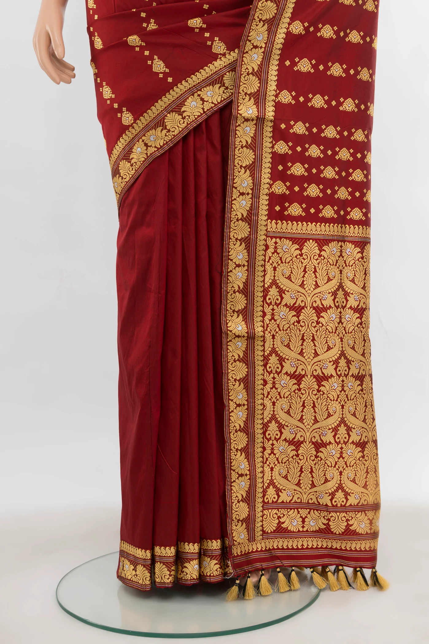 Maroon Assam Silk Saree - Image 3