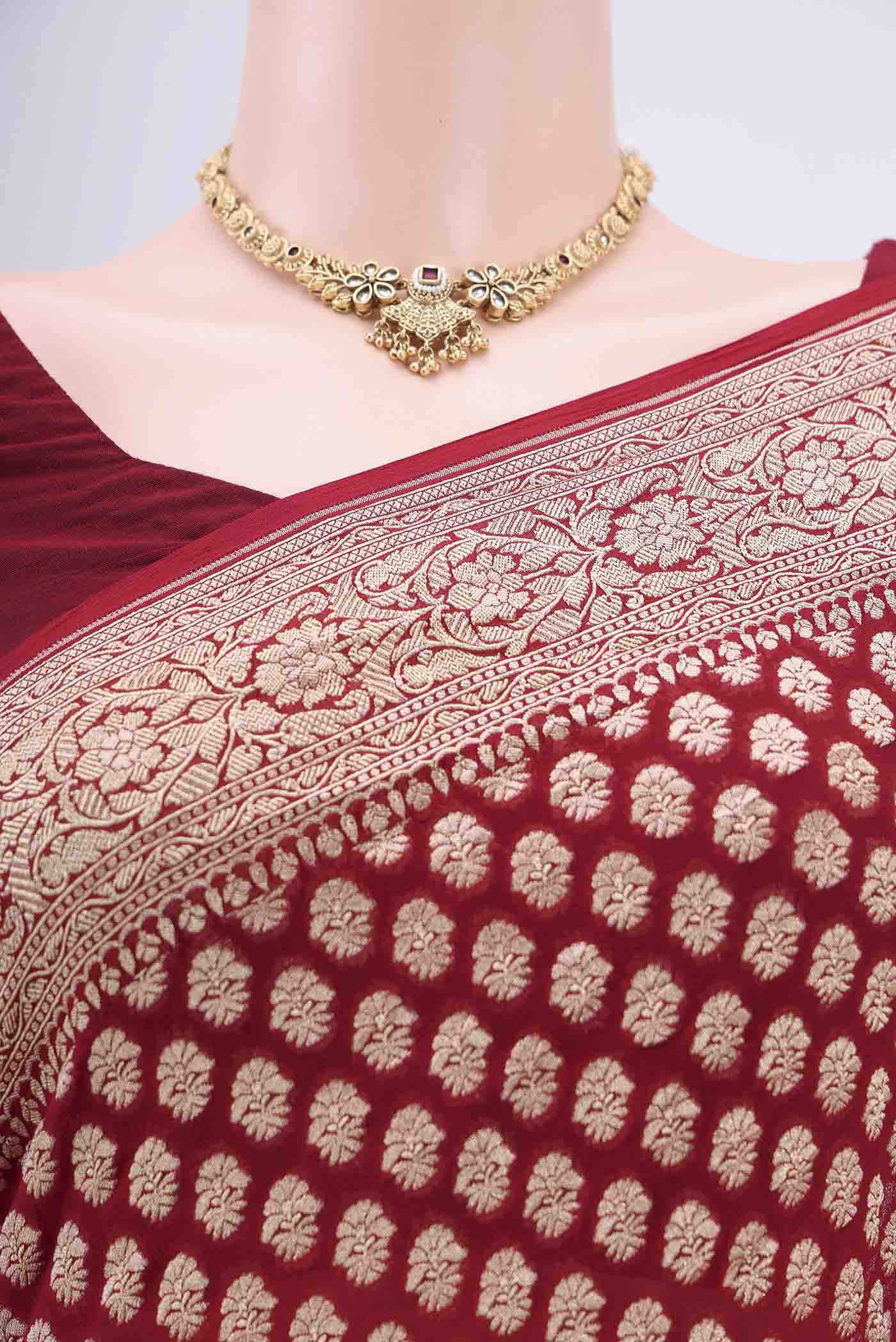 Maroon Banarasi Georgette Saree - Image 2