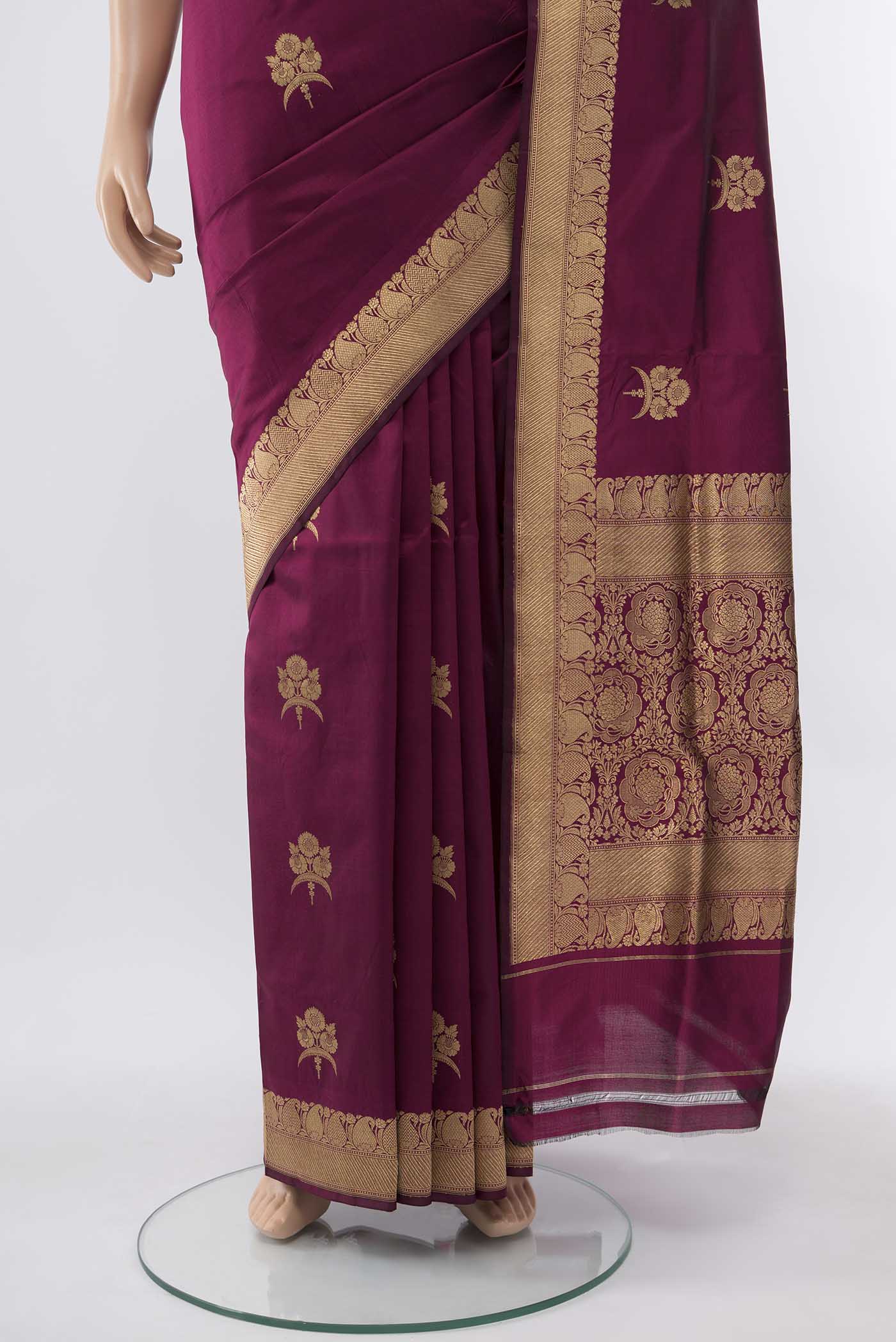 Maroon Banarasi Katan Silk Saree - Image 3
