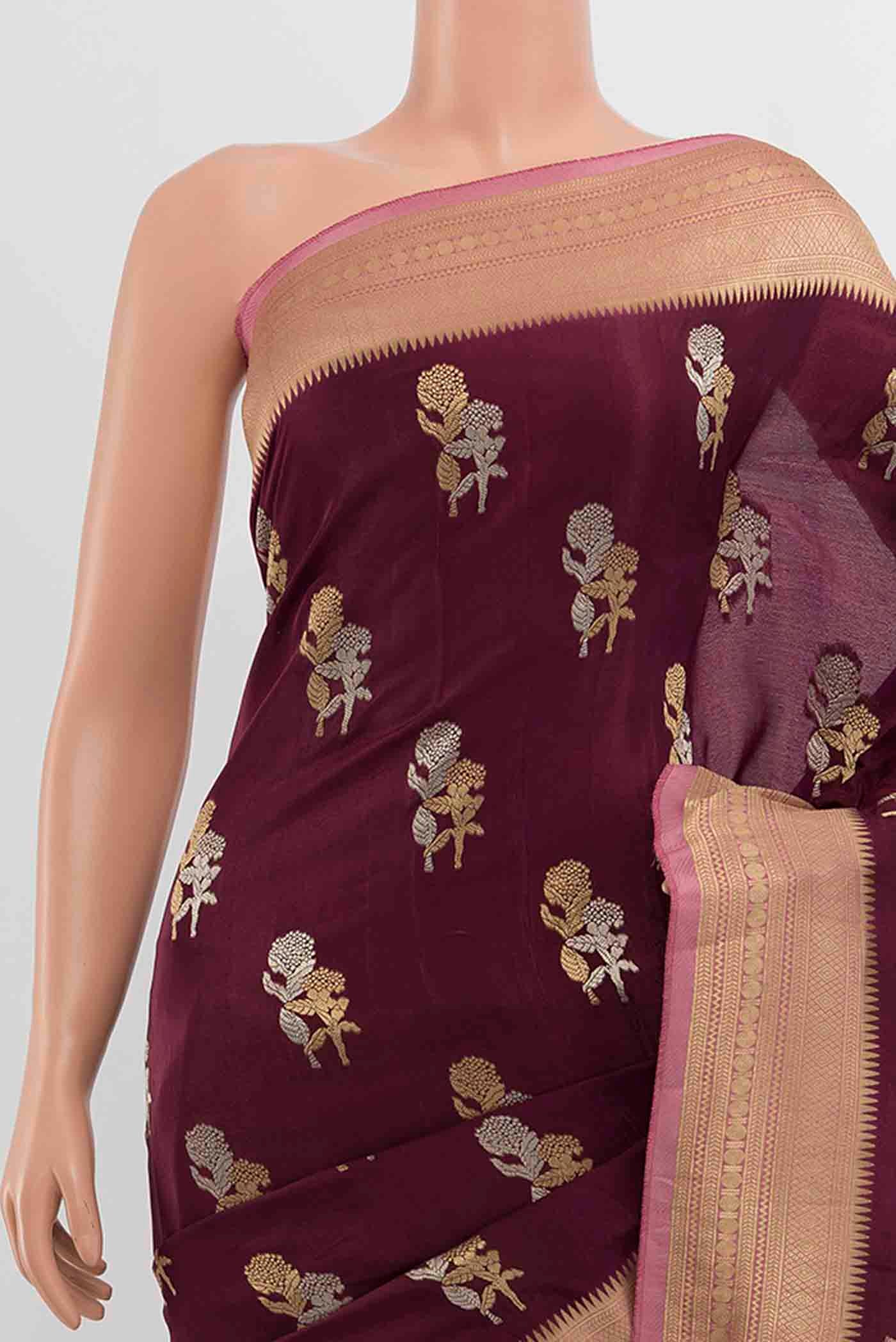 Maroon Banarasi Raw Silk Saree - Image 2