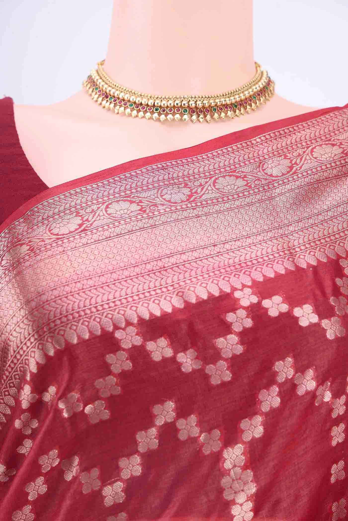 Maroon Banarasi Tussar Silk Saree - Image 2