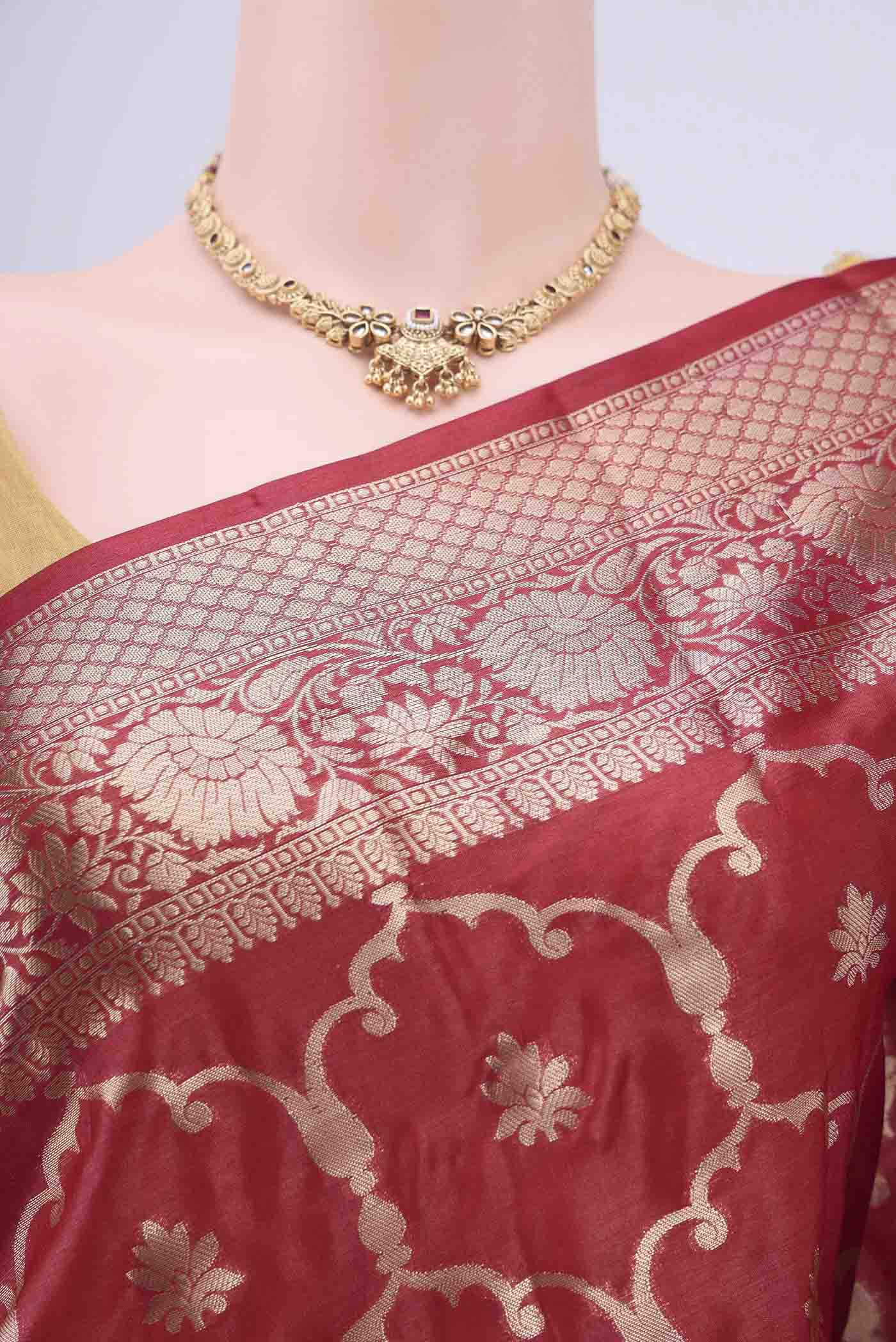 Maroon Banarasi Raw Silk Saree - Image 2