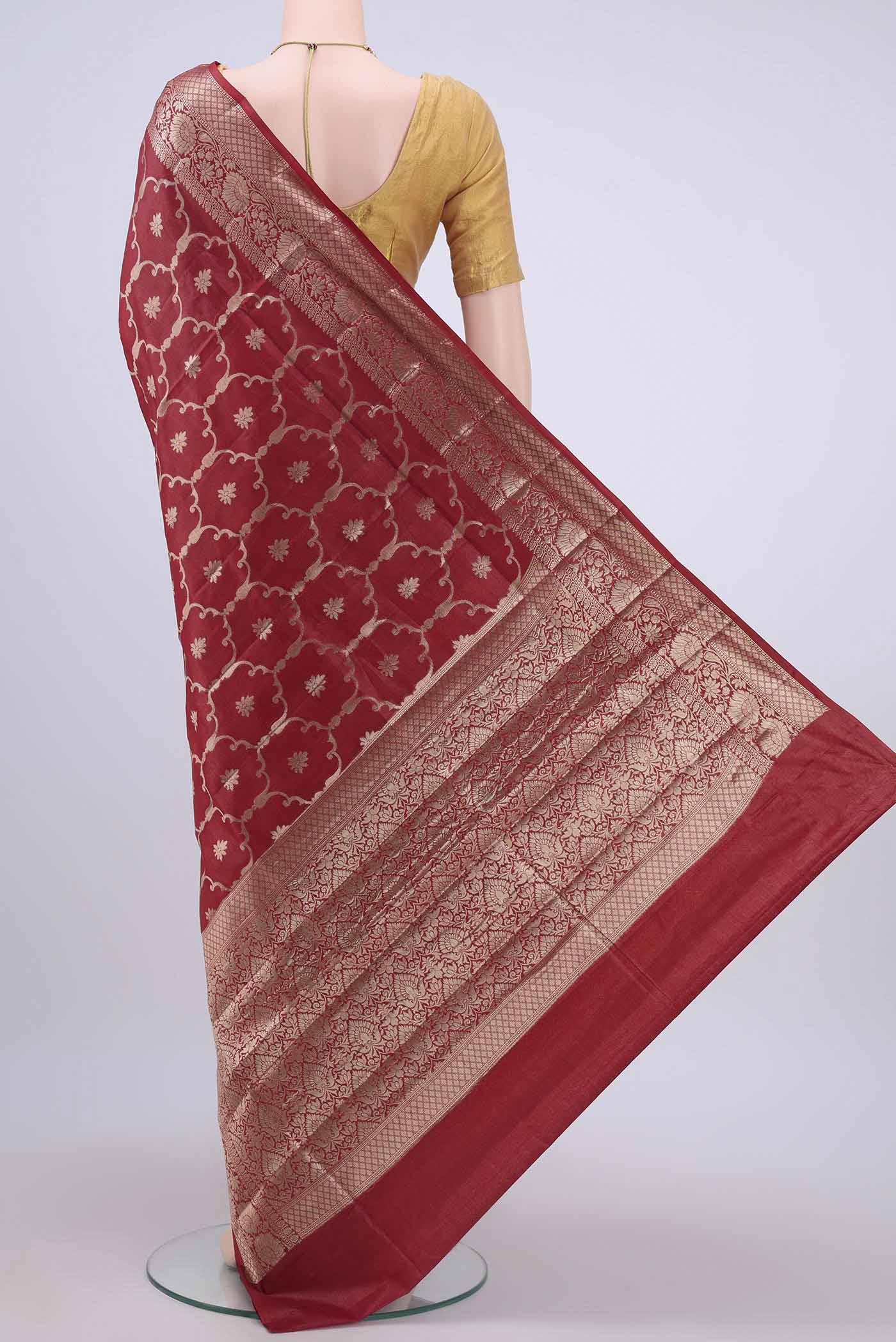 Maroon Banarasi Raw Silk Saree - Image 3