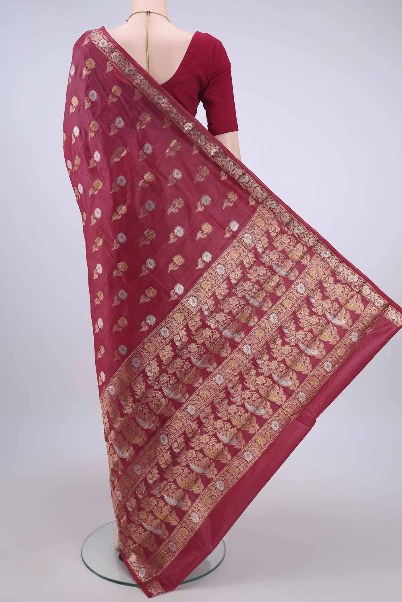 Maroon Banarasi Raw Silk Saree - Image 3