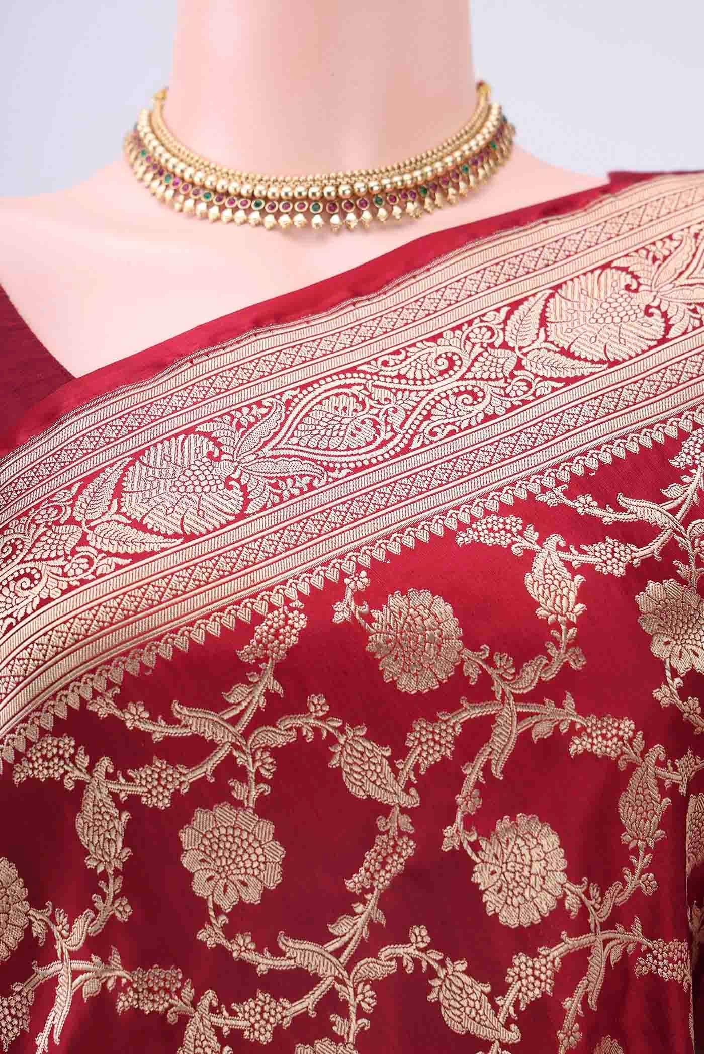 Maroon Banarasi Silk Saree - Image 2