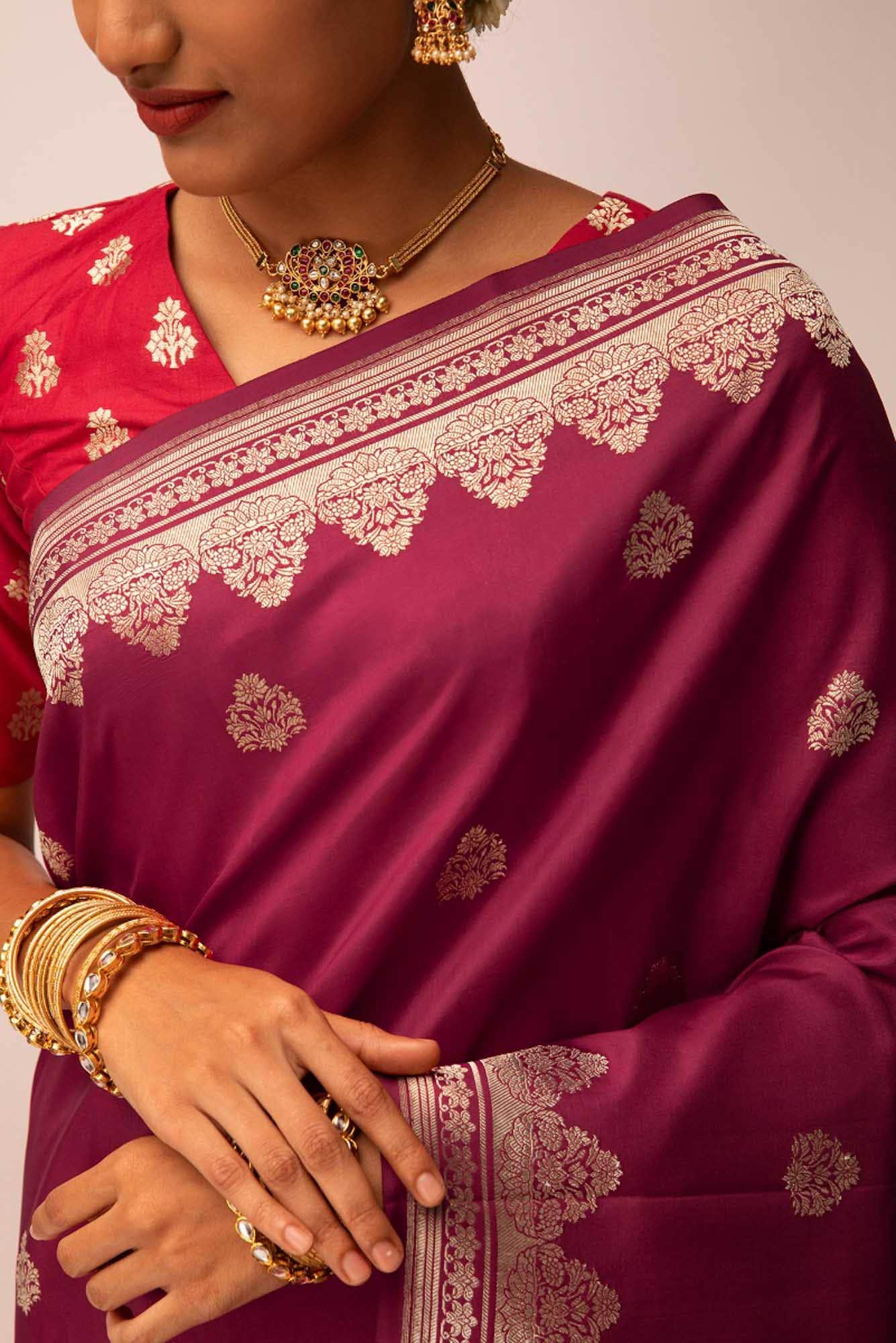 Uma-Maroon Banarasi Silk Saree - Image 3