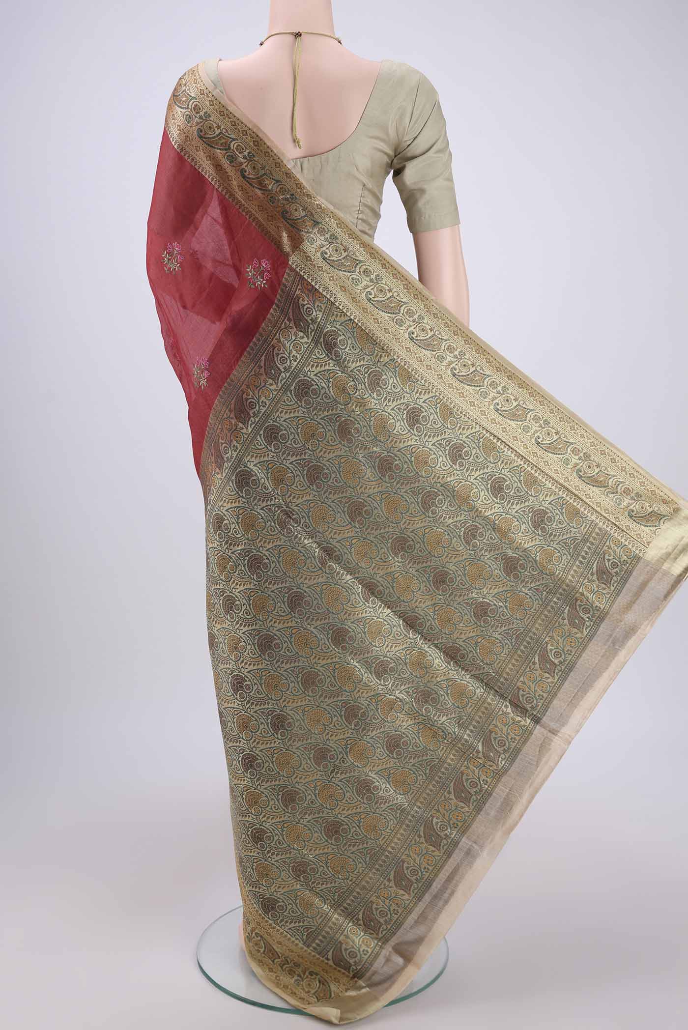 Rust Banarasi Tussar Silk Saree - Image 3