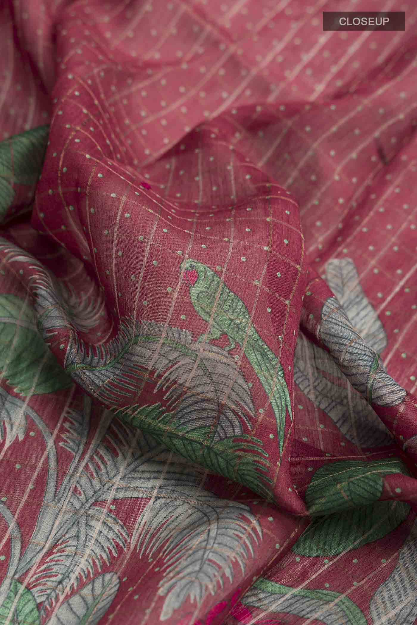 Maroon Bhagalpuri Tussar Silk Saree - Image 2