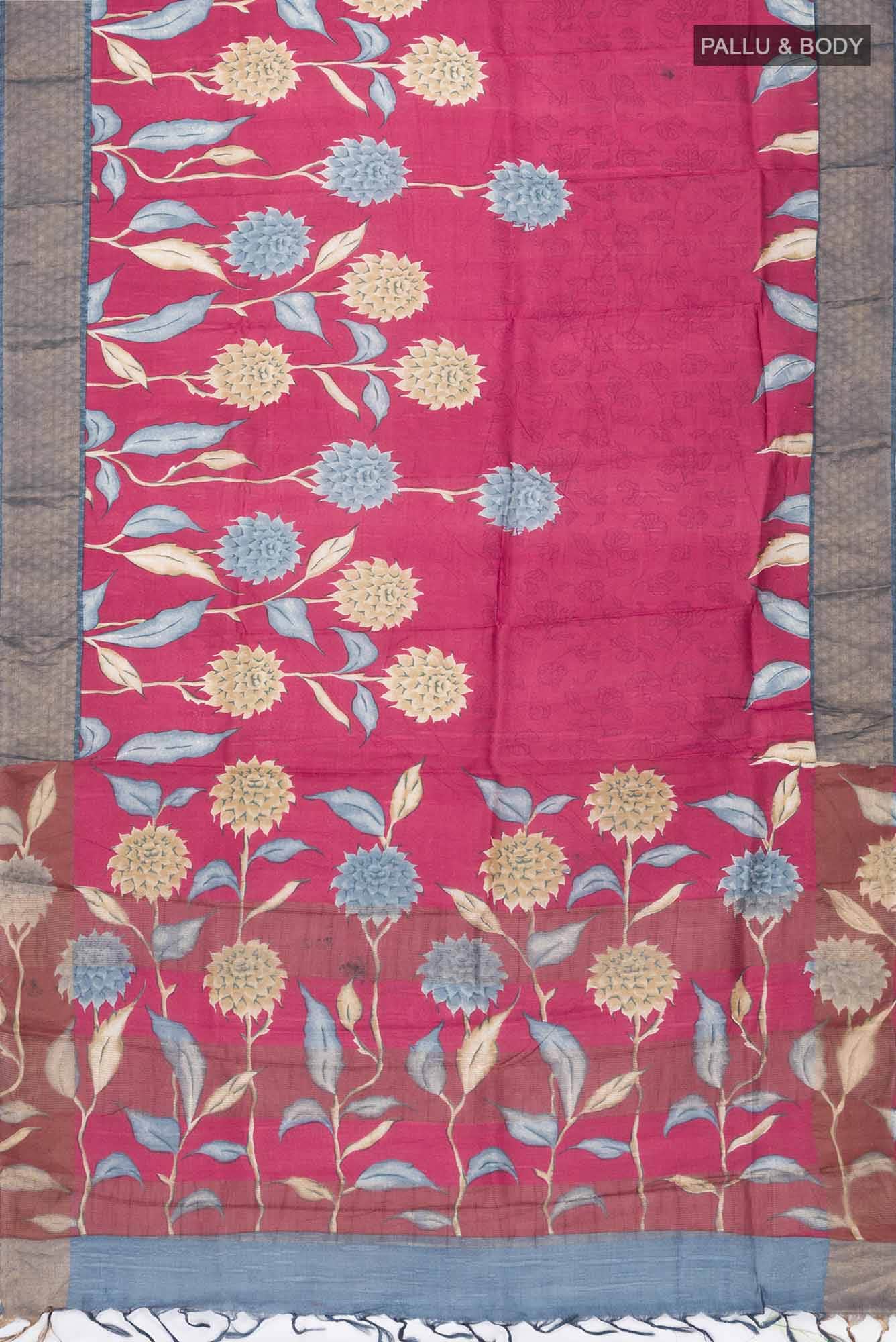 Maroon Bhagalpuri Tussar Silk Saree - Image 3