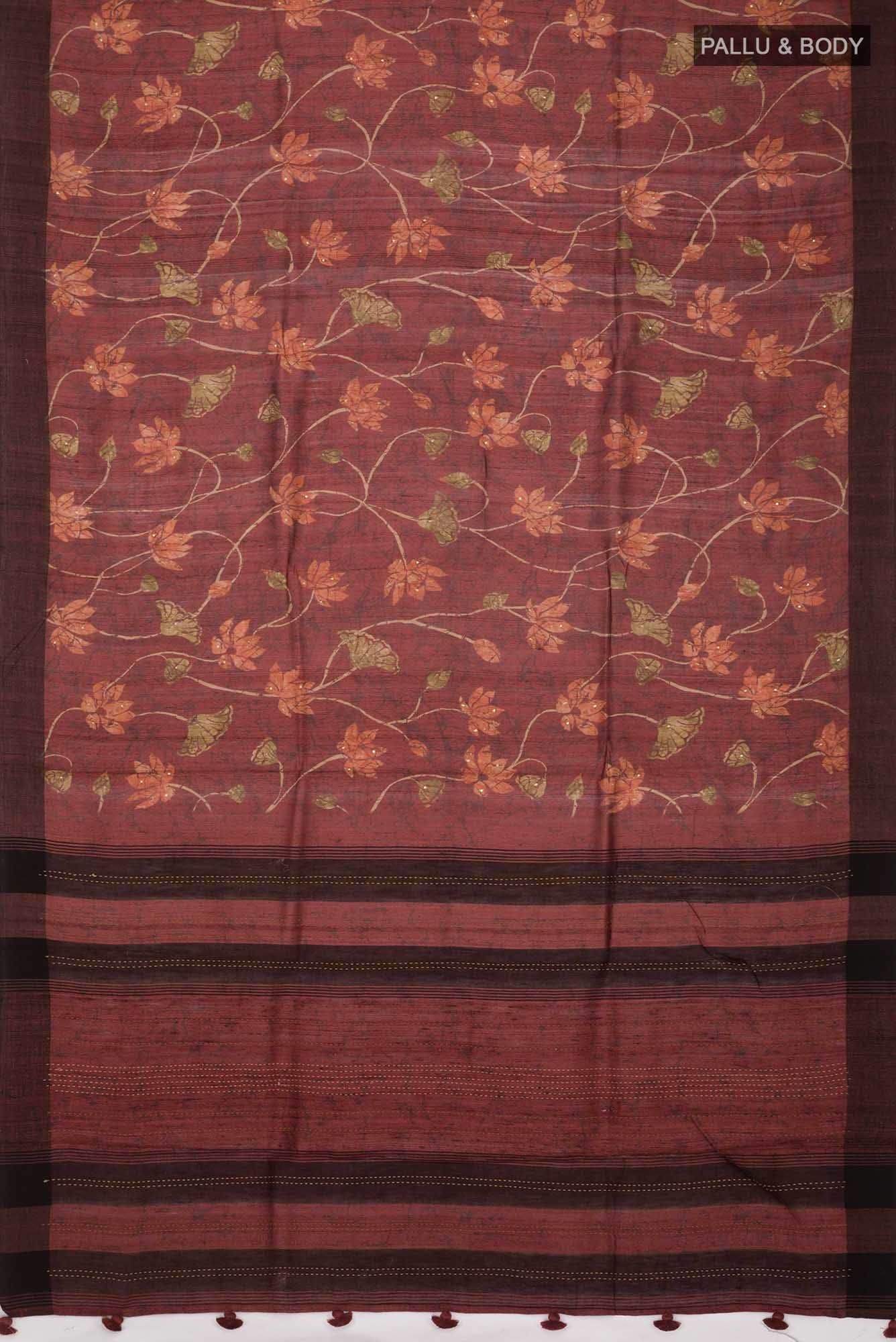 Brown Bhagalpuri Tussar Silk Saree - Image 3