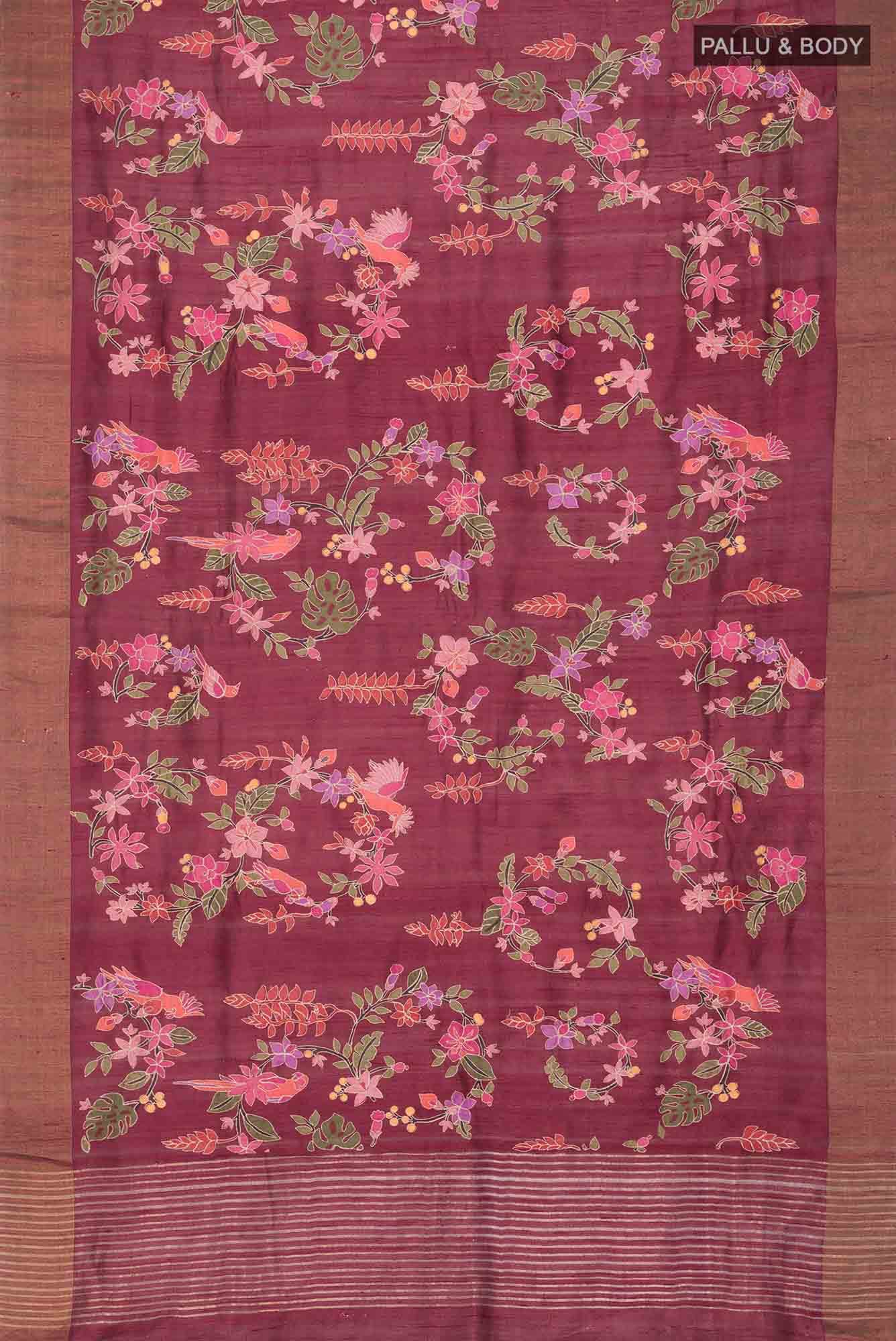 Maroon Bhagalpuri Tussar Silk Saree - Image 4