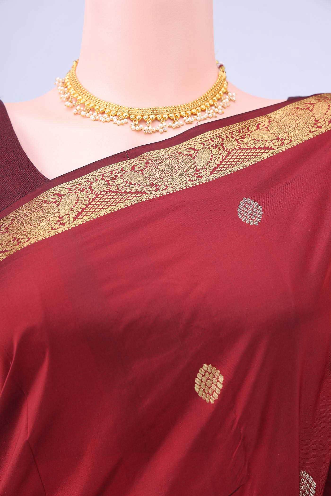 Maroon Blended Bangalore Silk - kadyal Saree - Image 3