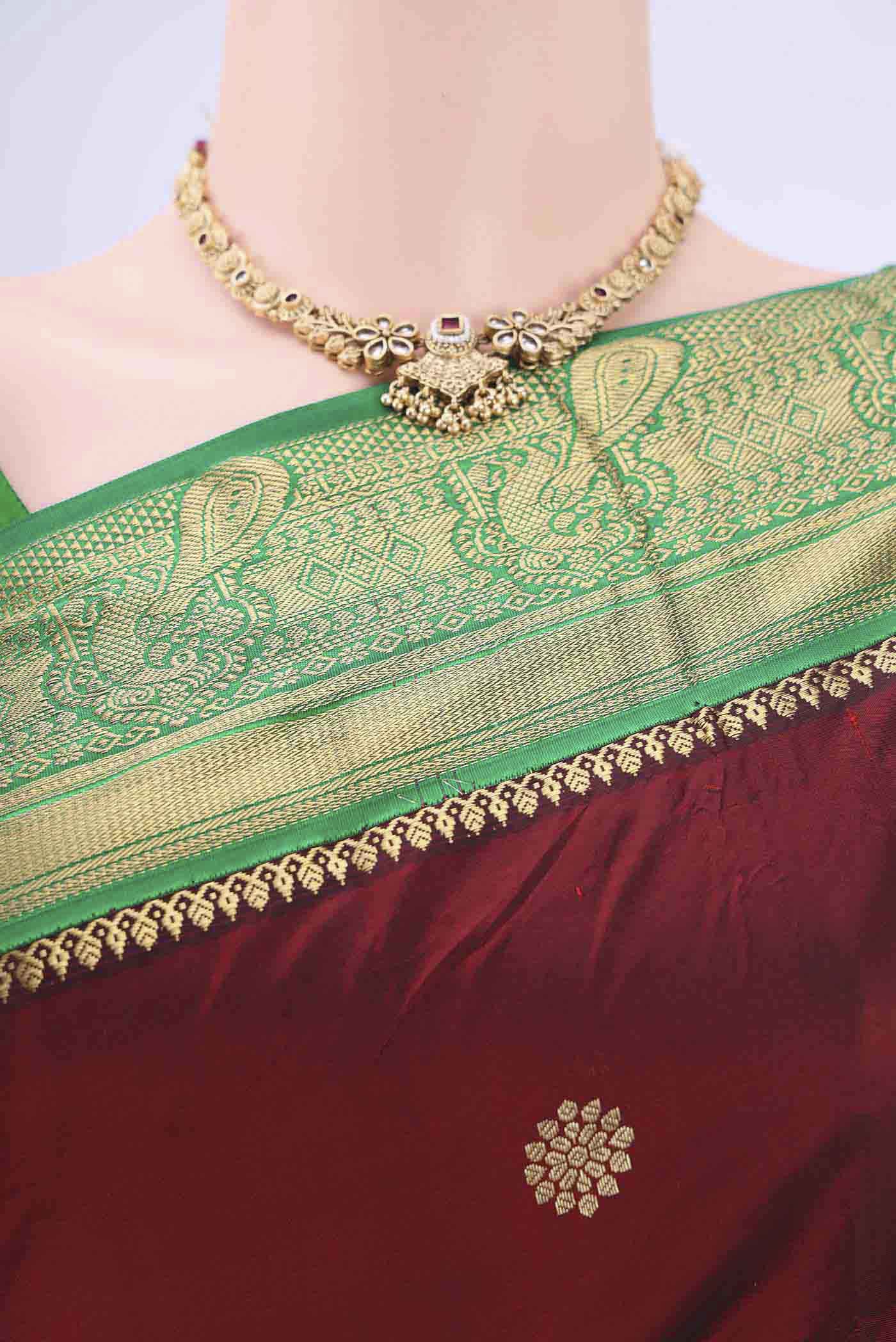 Maroon Blended Bangalore Silk Saree - Image 2