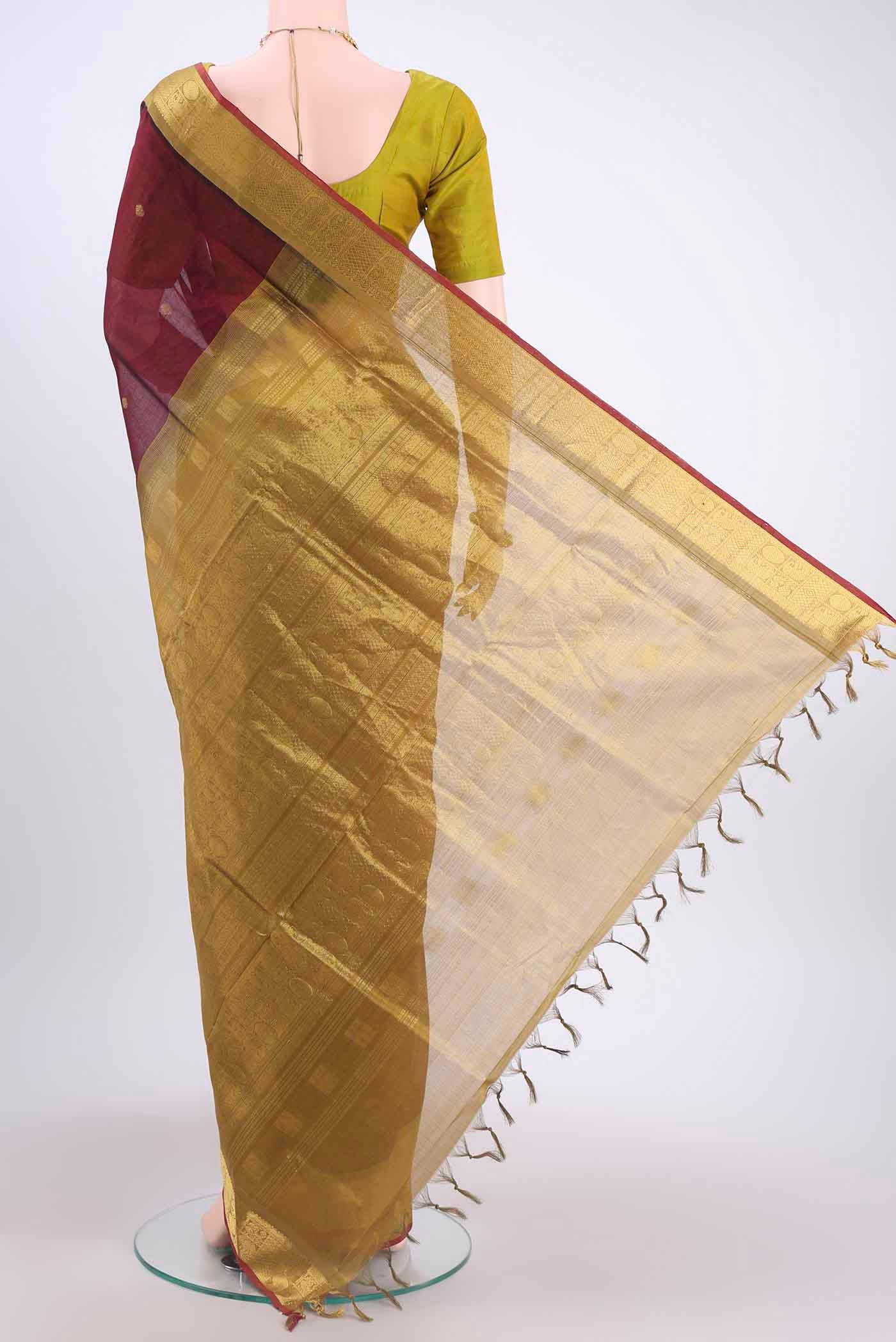 Maroon Blended Coimbatore Silk Cotton Saree - Image 3