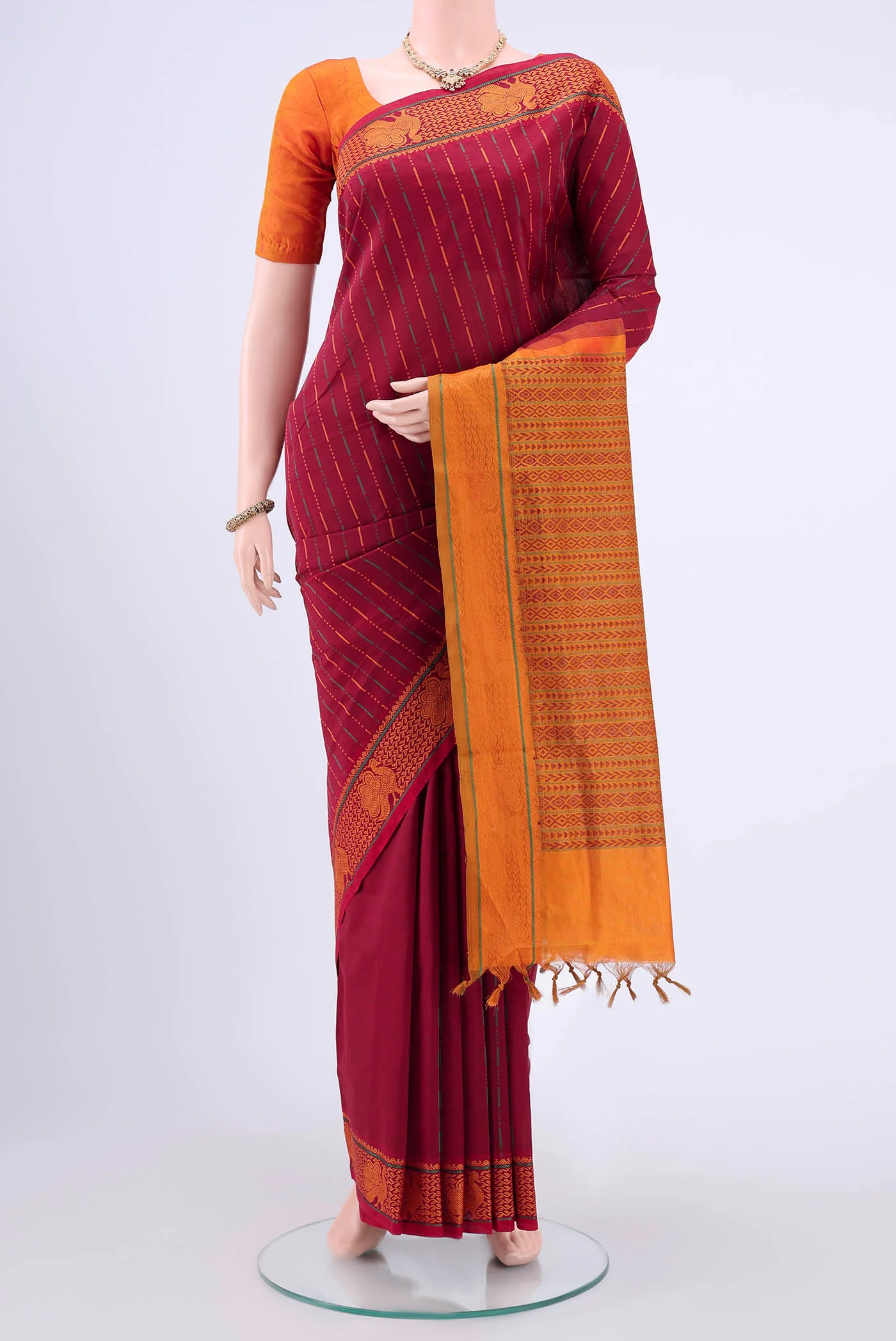 Maroon Blended Poly Cotton Saree