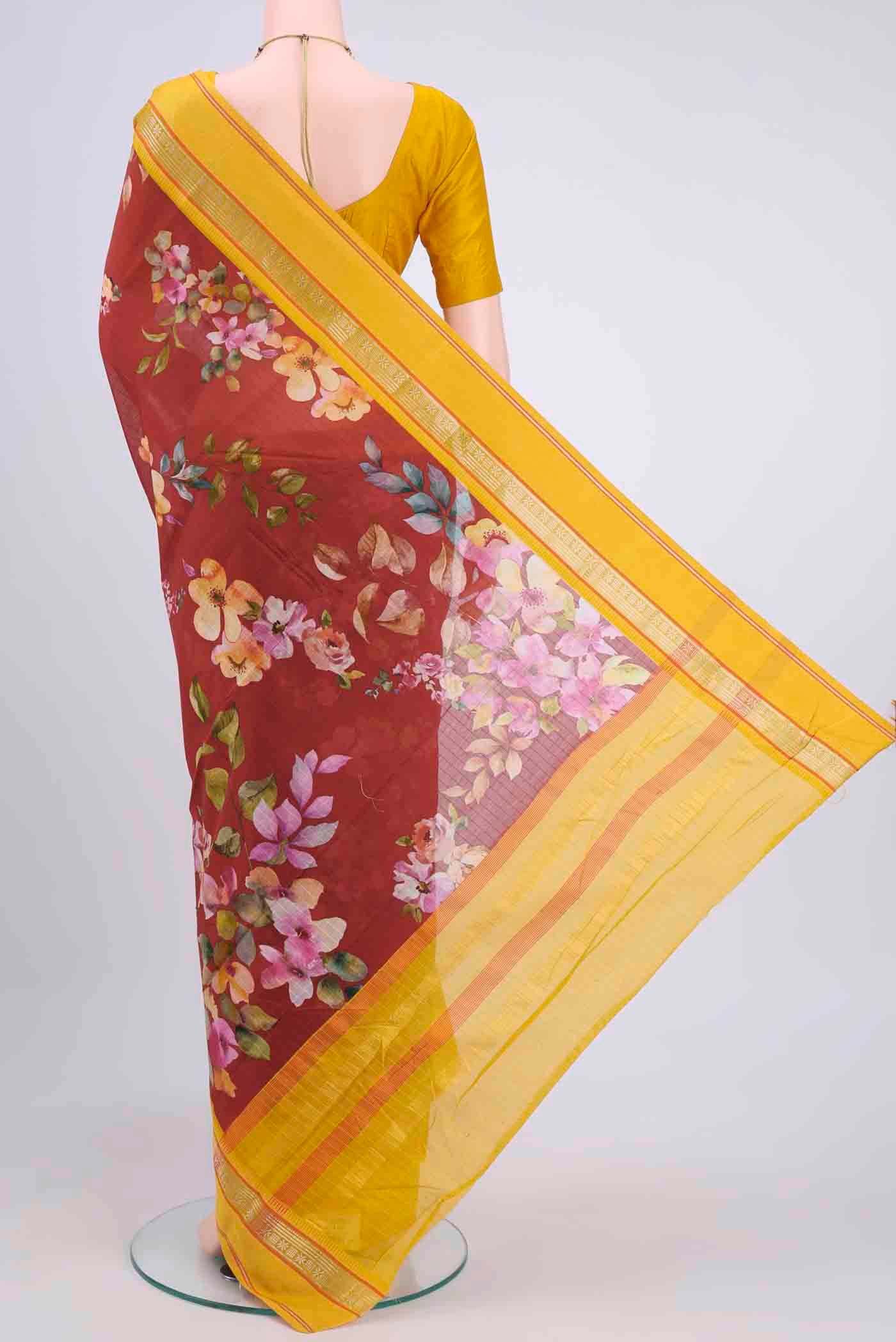 Maroon Chanderi Silk Cotton Saree - Image 3