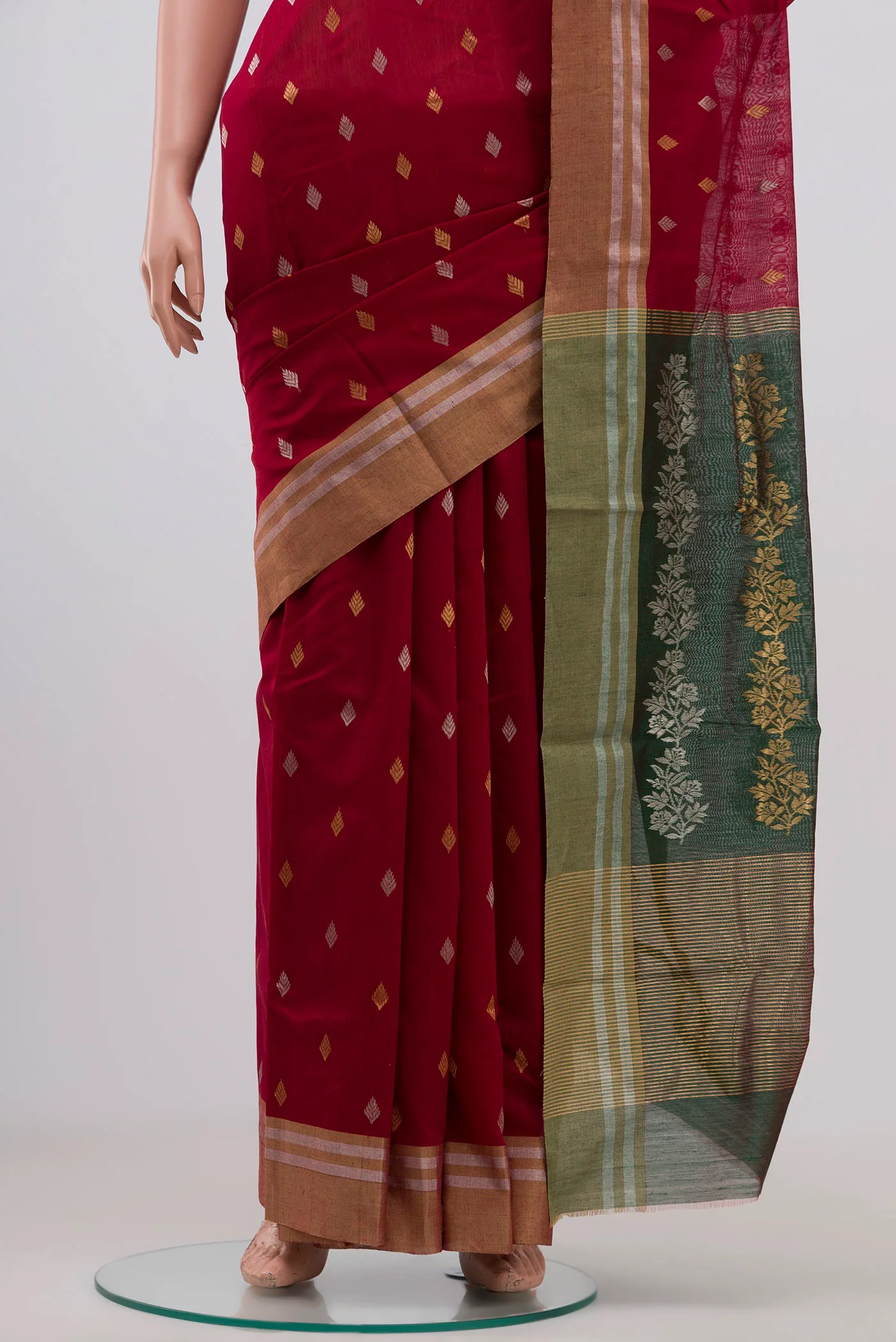 Maroon Chanderi Silk Cotton Saree - Image 3