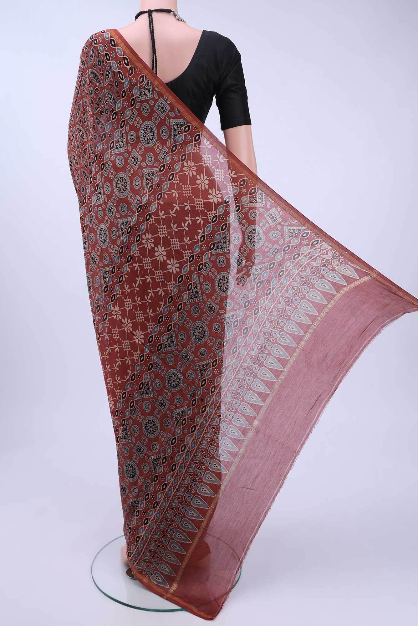 Maroon Chanderi Silk Cotton Saree - Image 2