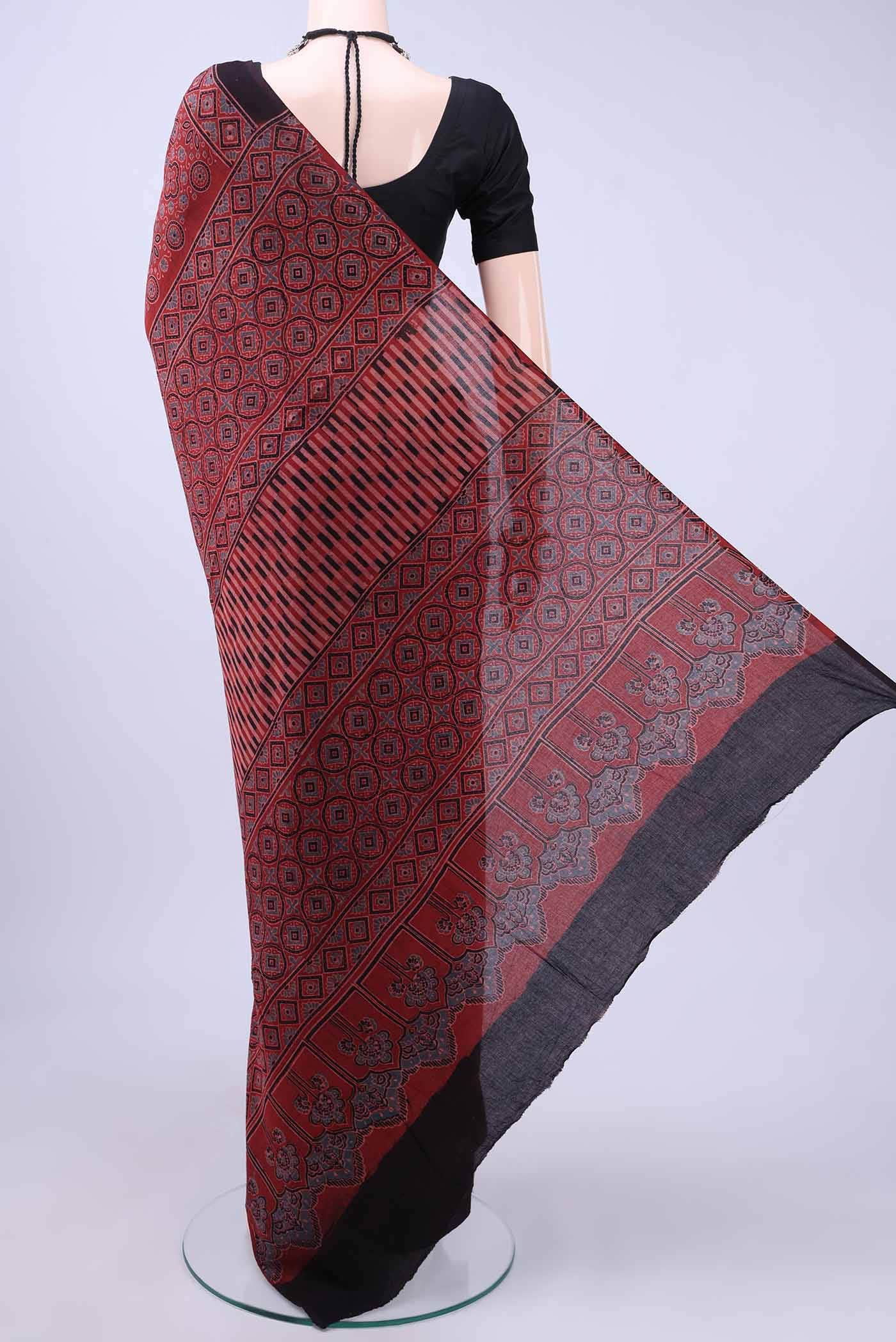 Maroon Chanderi Silk Cotton Saree - Image 2