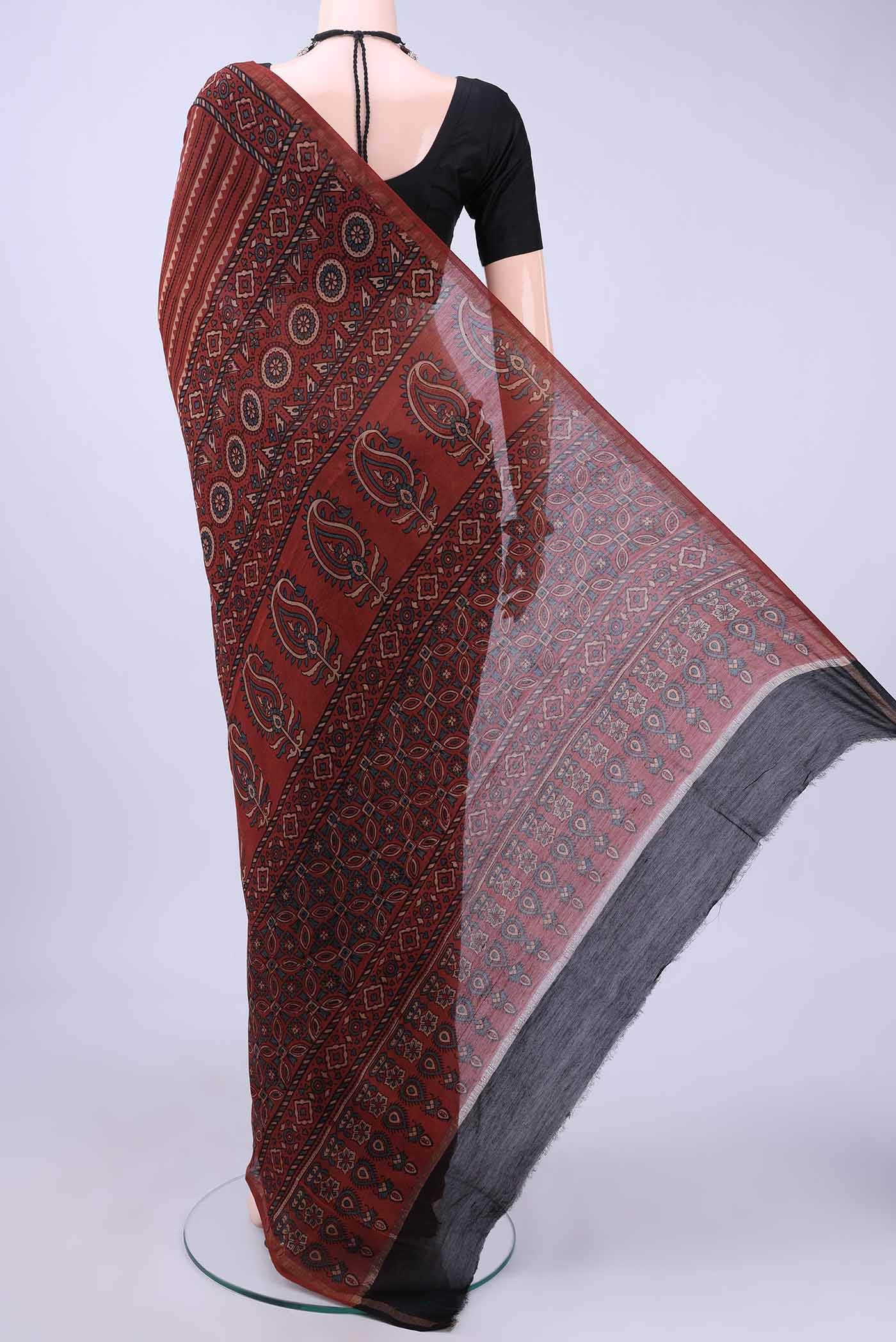 Maroon Chanderi Silk Cotton Saree - Image 2