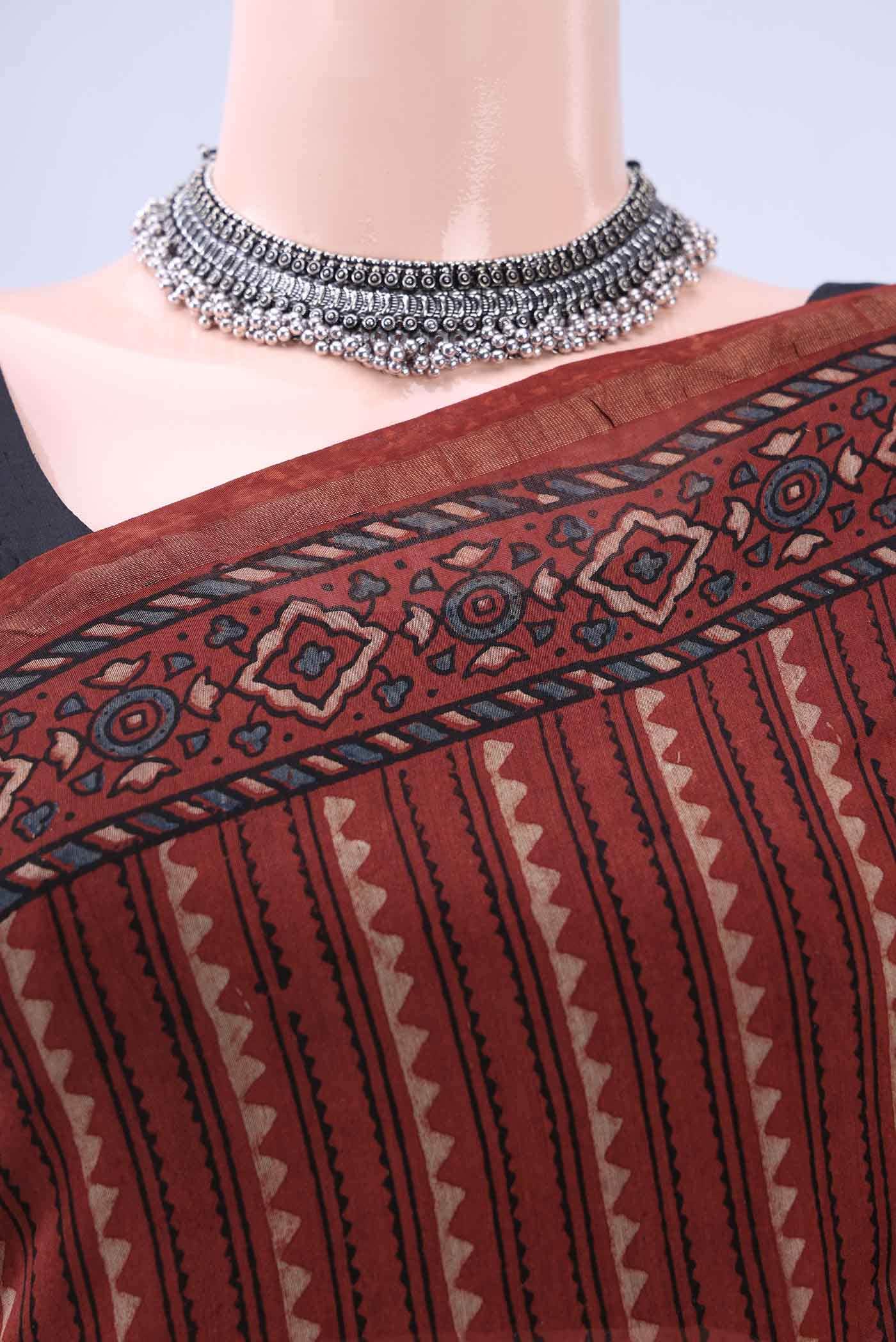 Maroon Chanderi Silk Cotton Saree - Image 3