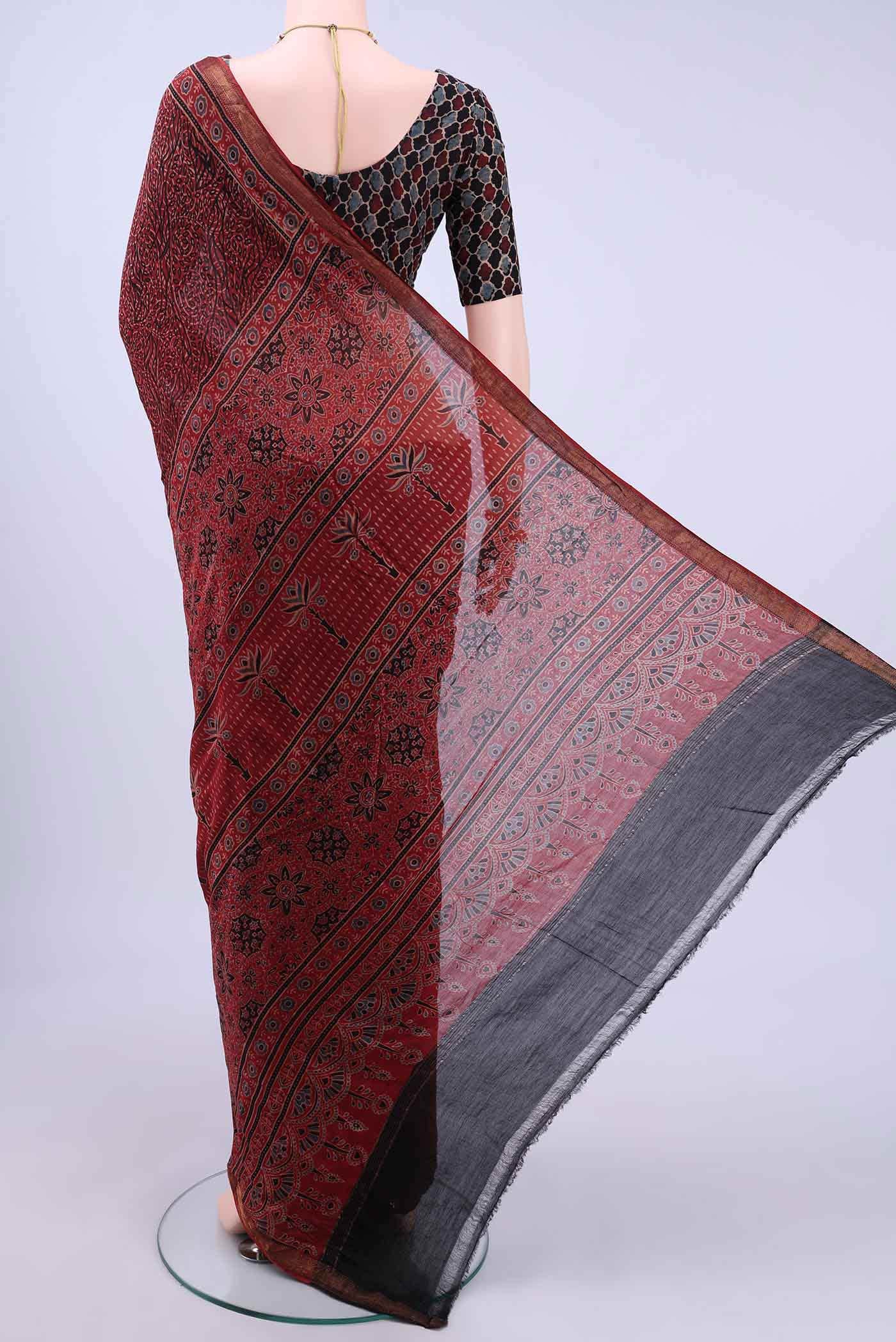 Maroon Chanderi Silk Cotton Saree - Image 2