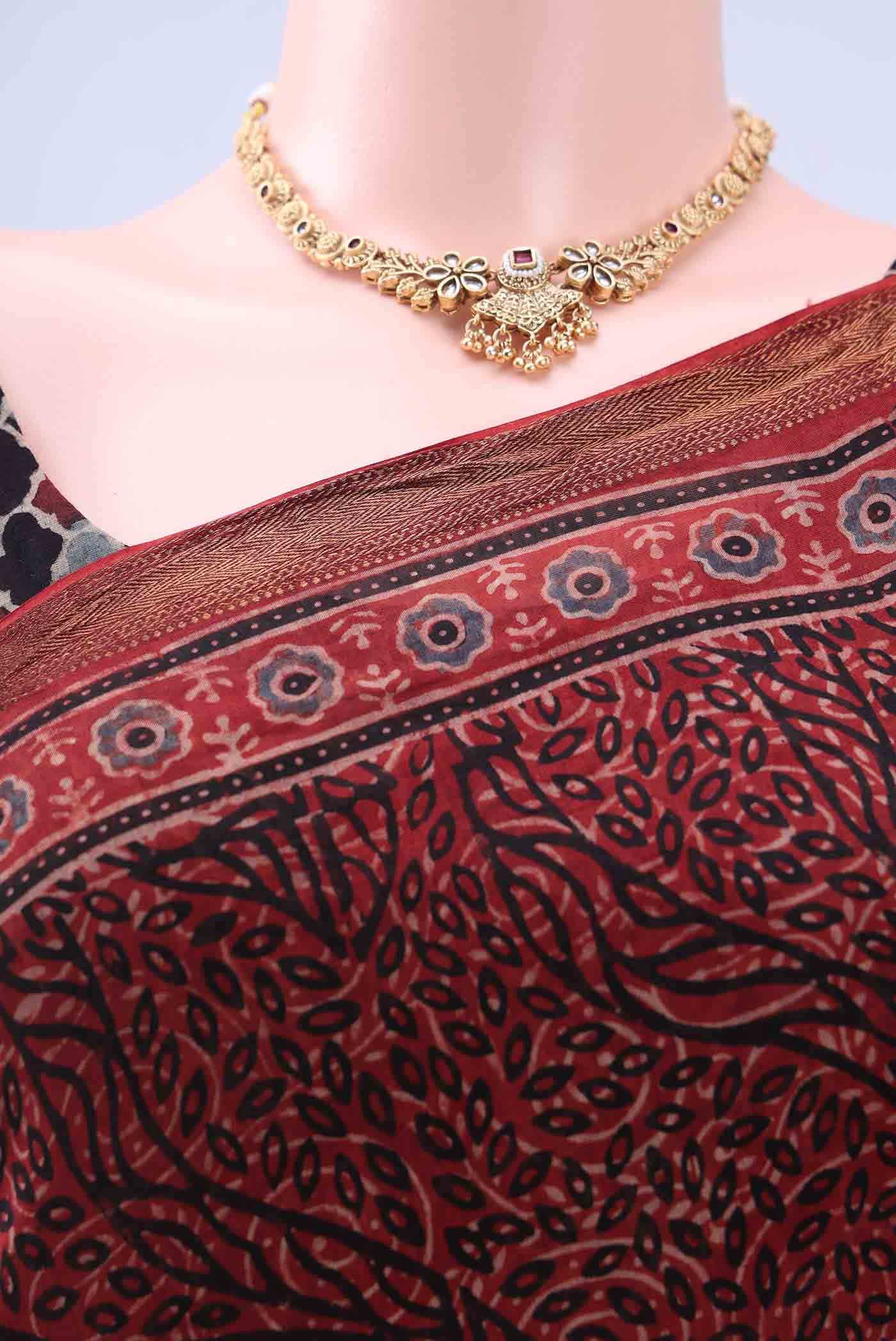 Maroon Chanderi Silk Cotton Saree - Image 3