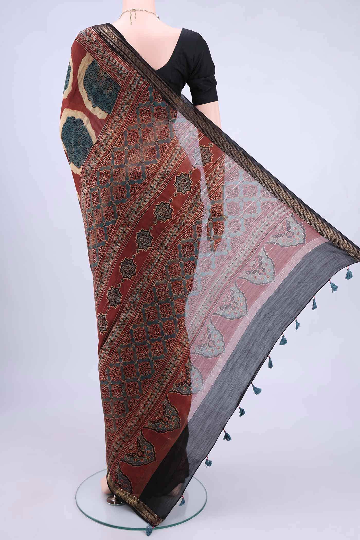 Maroon Chanderi Silk Cotton Saree - Image 2