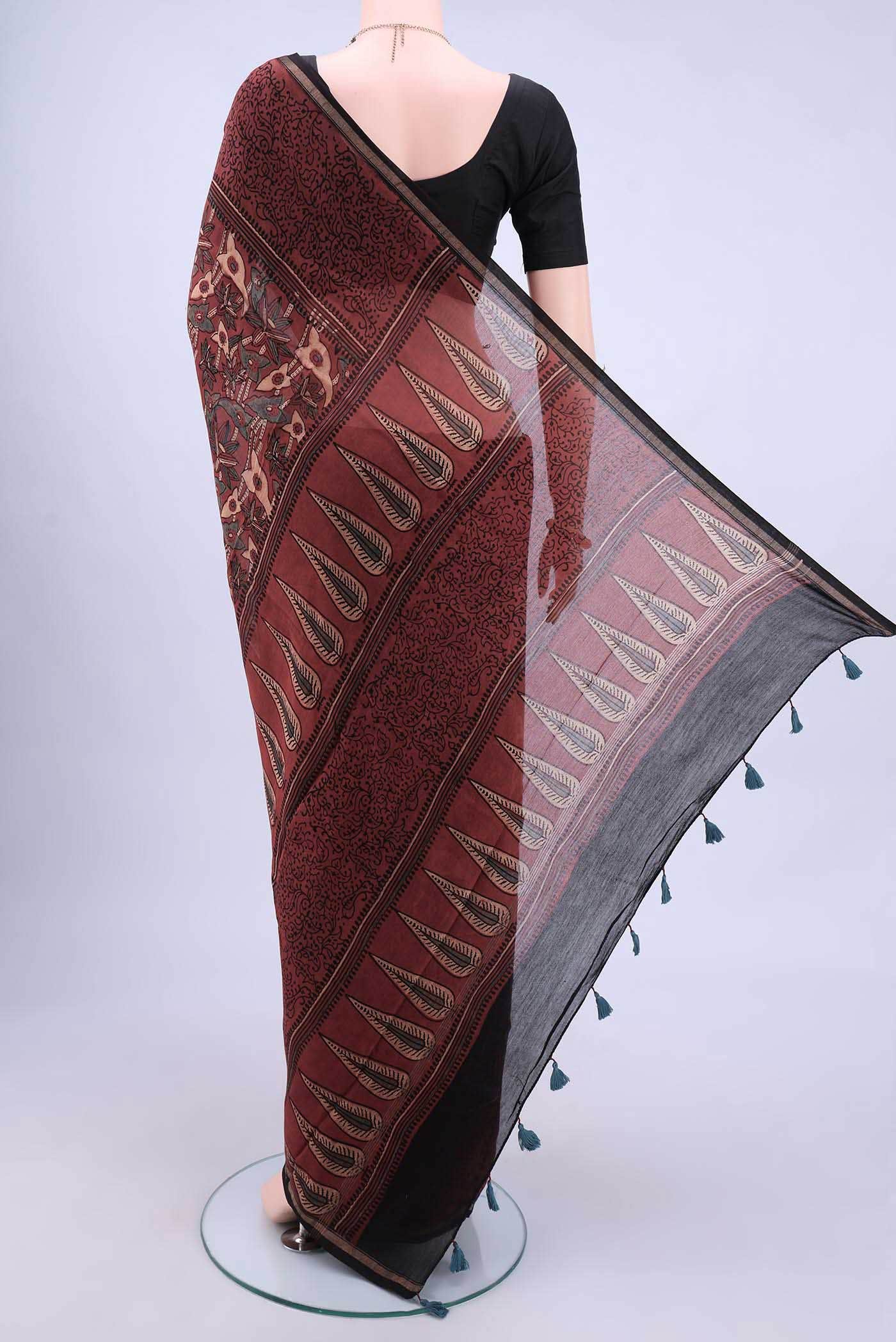 Maroon Chanderi Silk Cotton Saree - Image 2