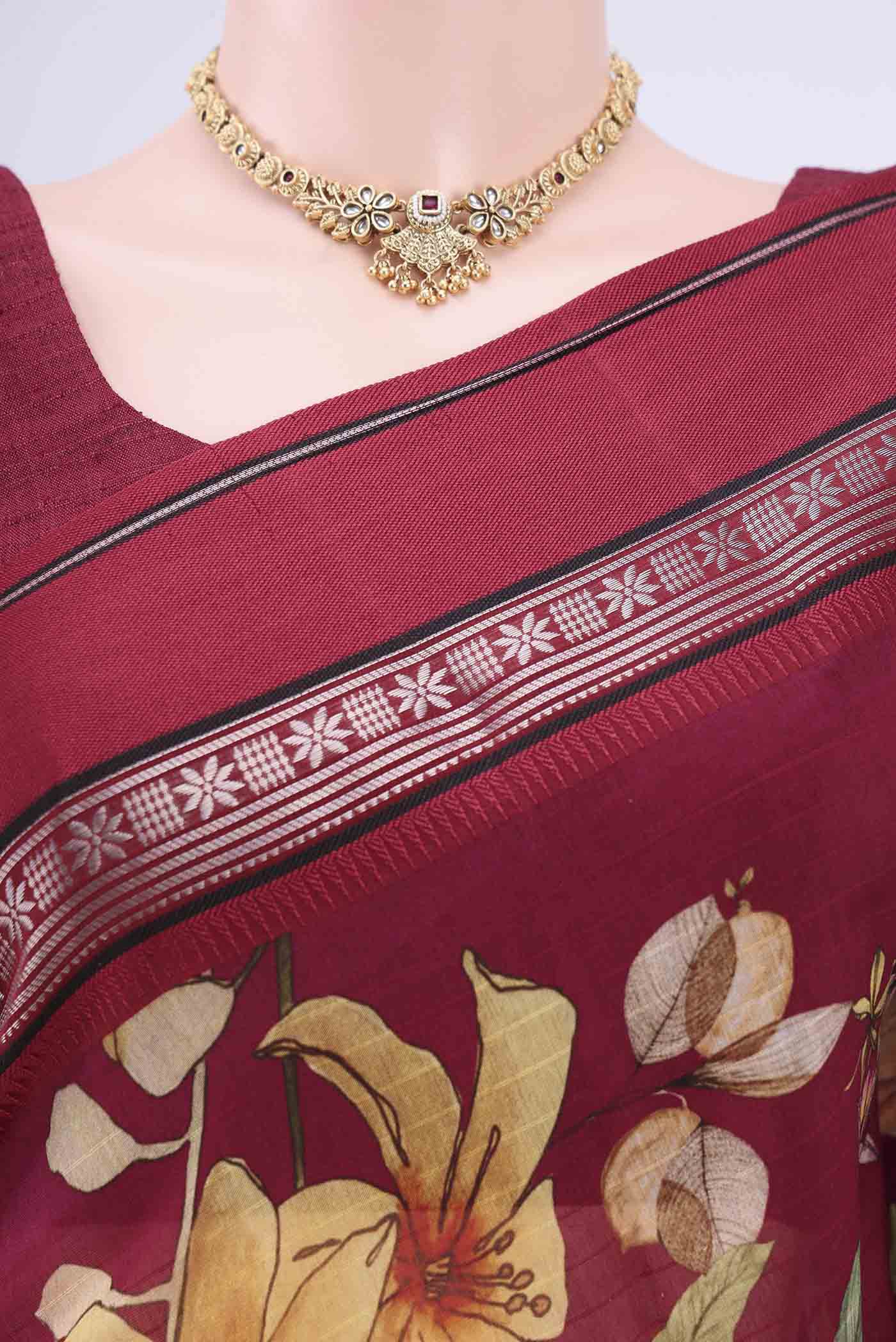 Maroon Chanderi Silk Saree - Image 2