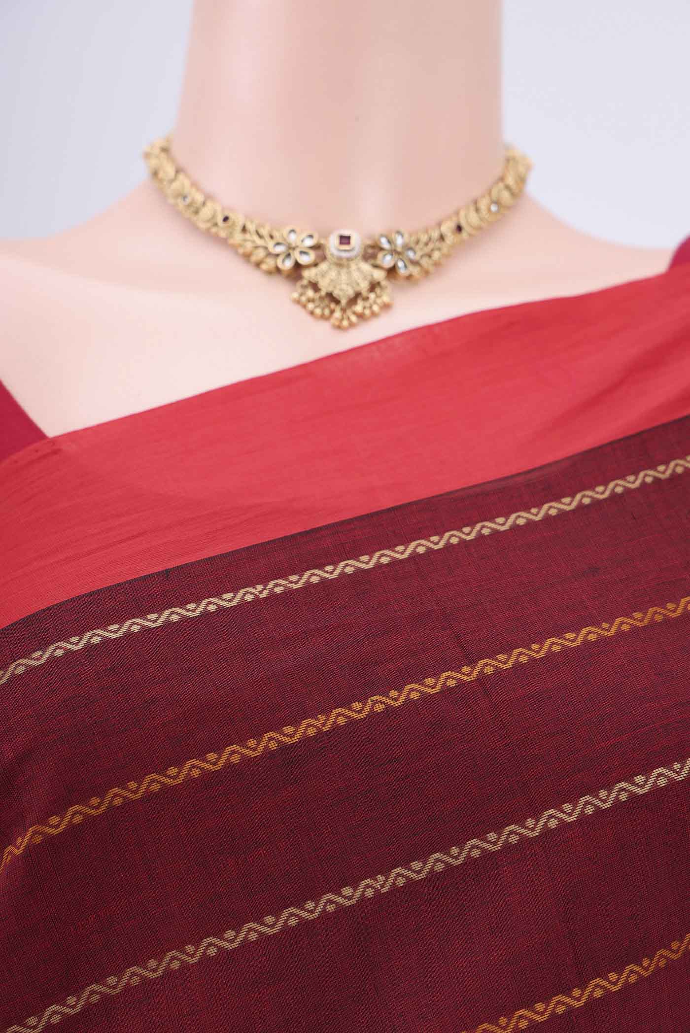 Maroon Coimbatore Cotton Saree - Image 2